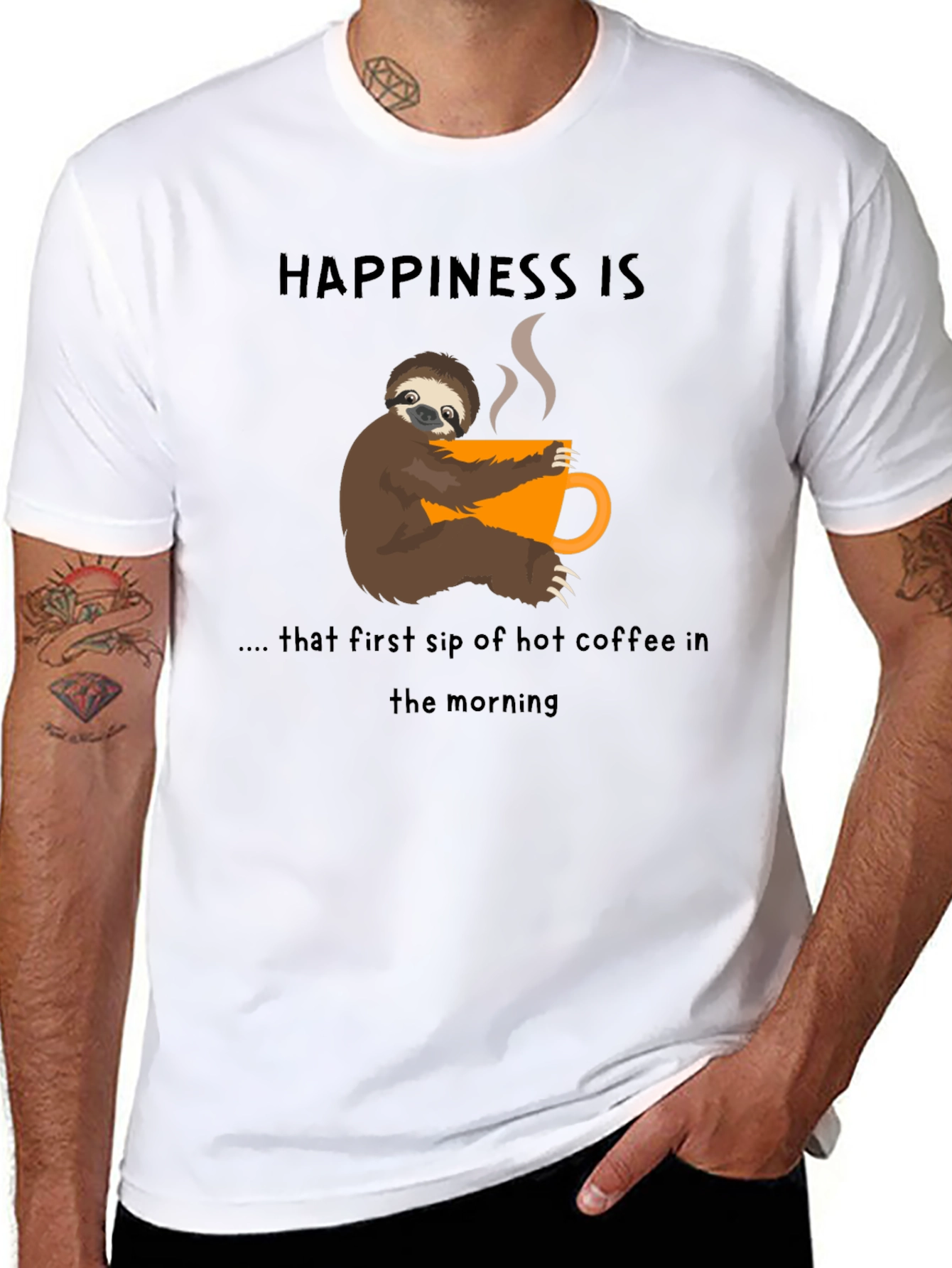 Happiness Sloth Coffee T-Shirt - First Sip Bliss!