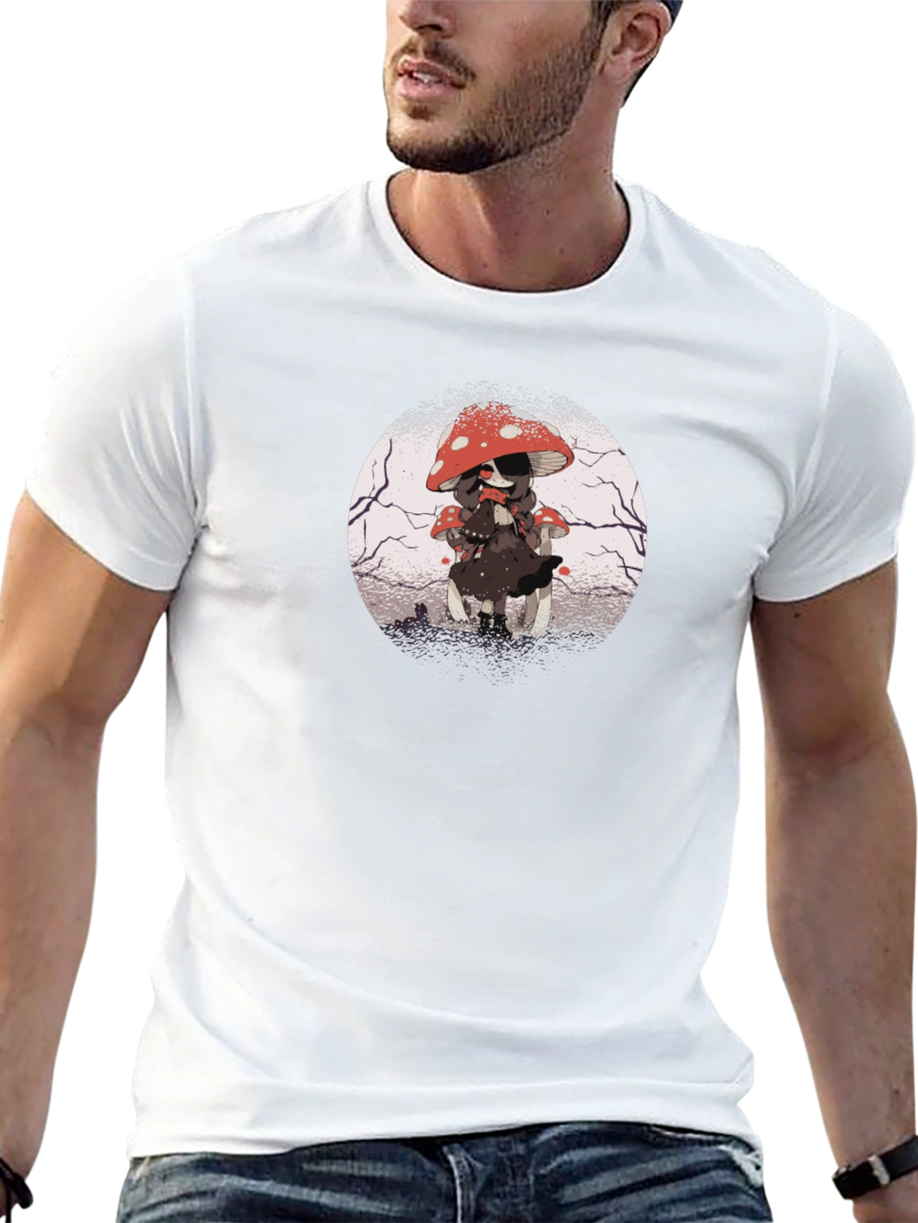 Mushroom Girl Graphic Tee - Dark Anime Style