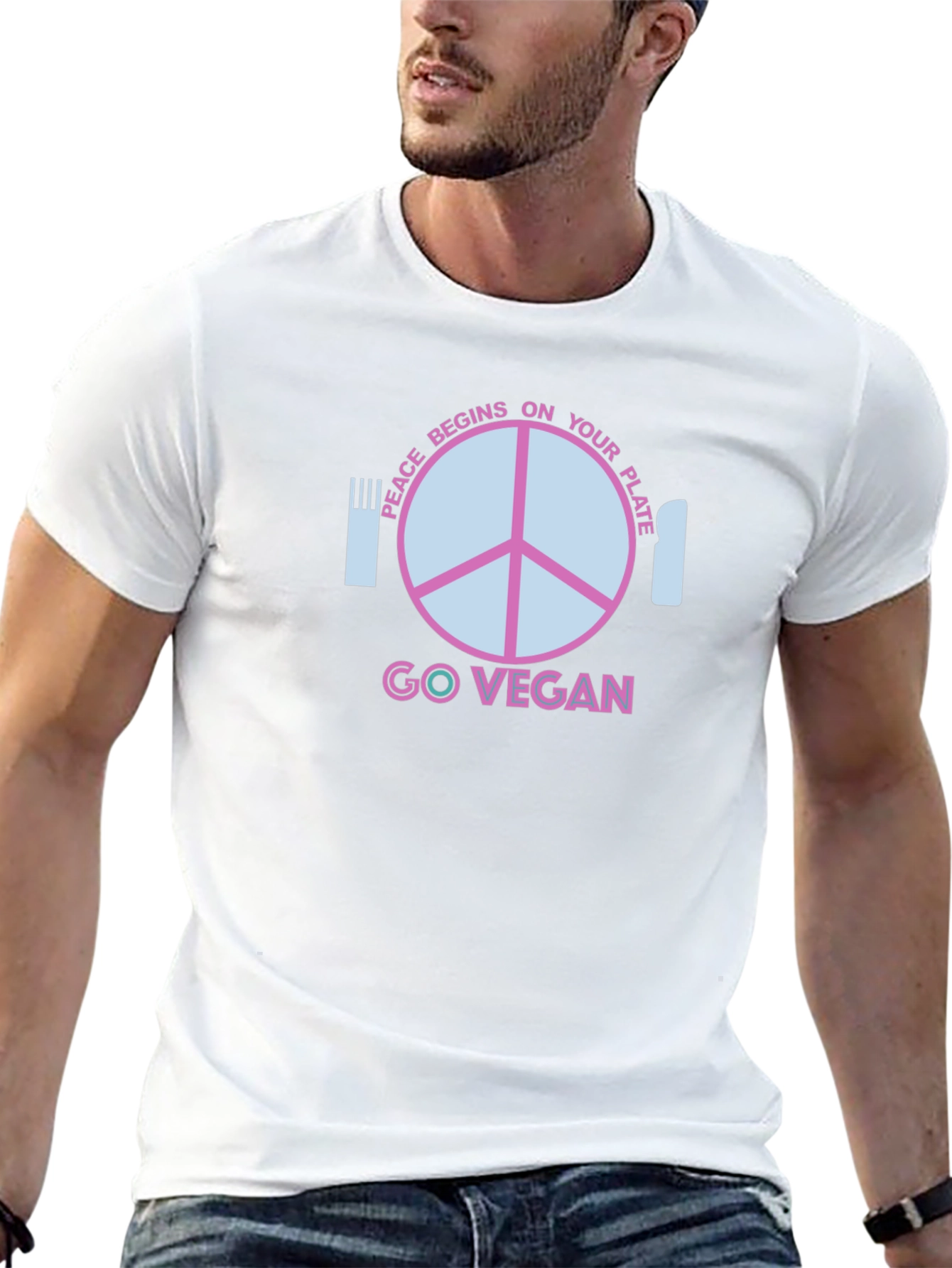 Go Vegan T-Shirt - Peace Begins On Your Plate