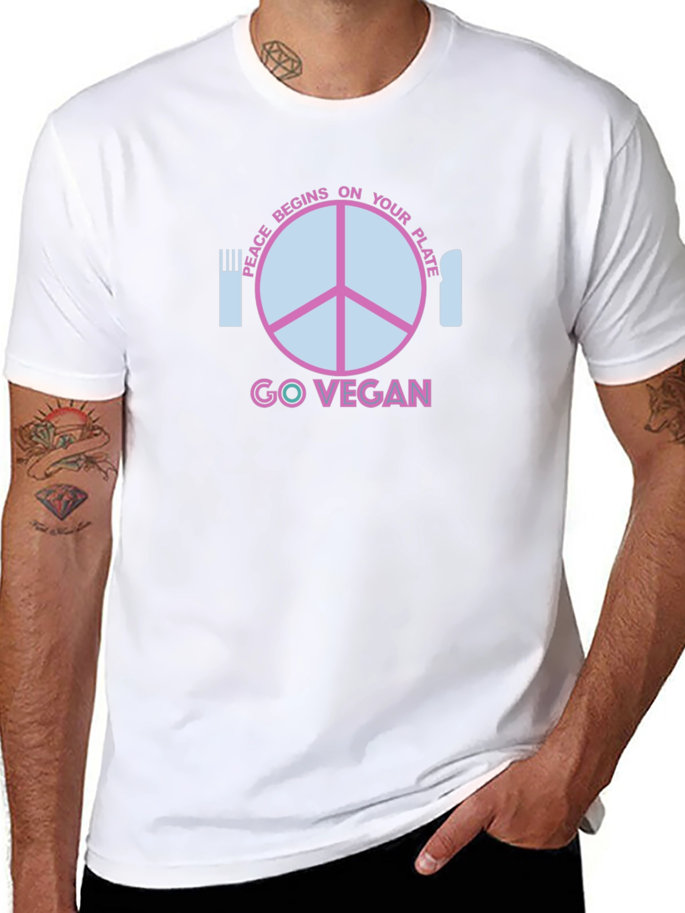 Go Vegan T-Shirt - Peace Begins On Your Plate