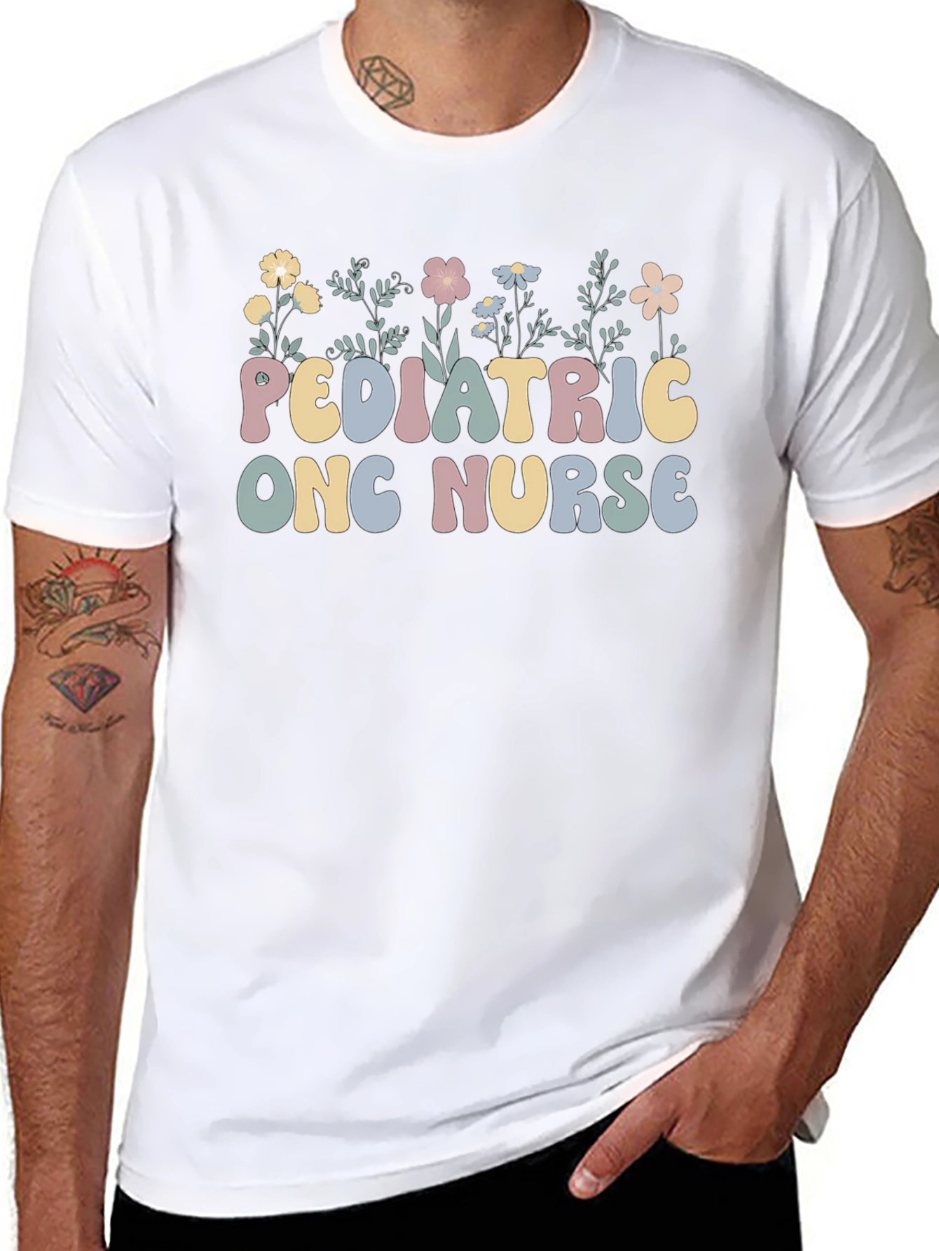 Pediatric Onc Nurse T-Shirt Floral Design