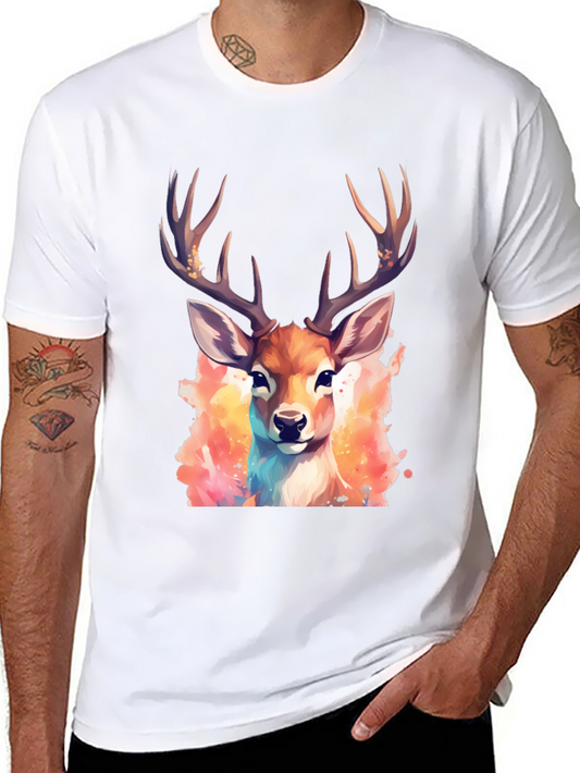 Watercolor Deer Graphic Print Black Tee