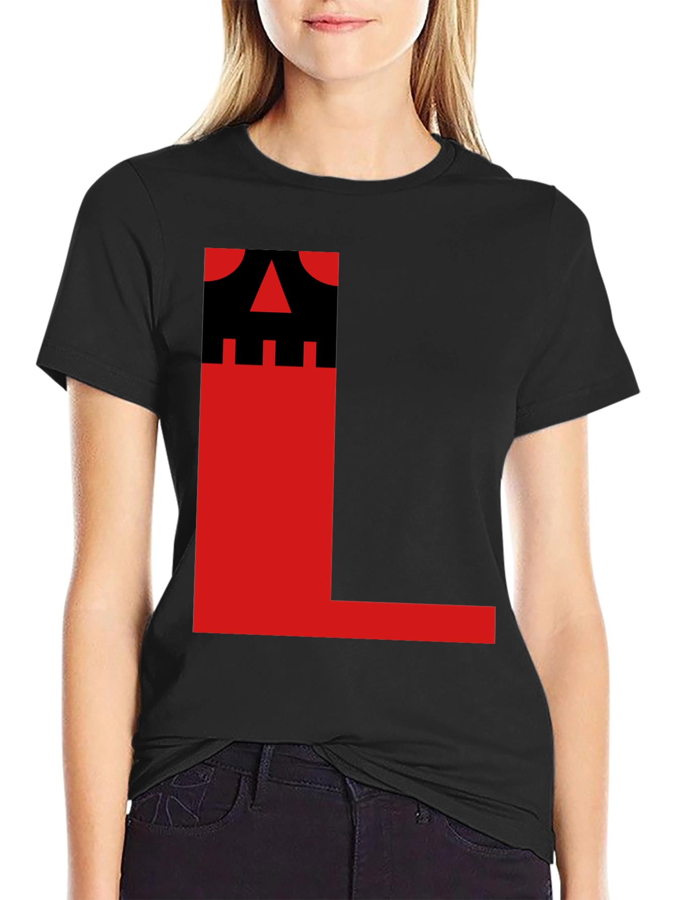 Bold Graphic Tee - Black with Red L Design