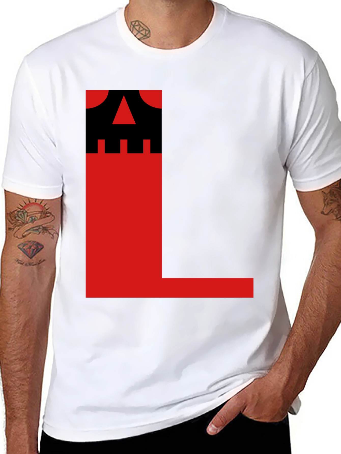 Bold Graphic Tee - Black with Red L Design