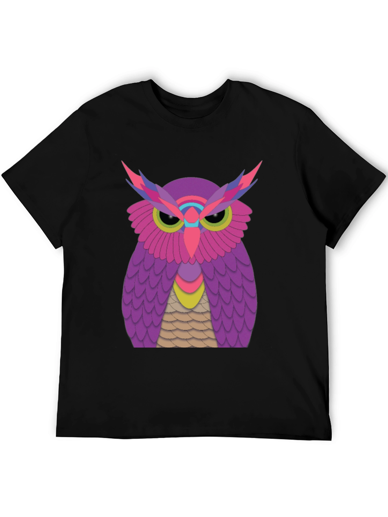 Funky Owl Graphic Tee - Black Cotton T-Shirt