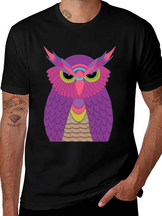 Funky Owl Graphic Tee - Black Cotton T-Shirt