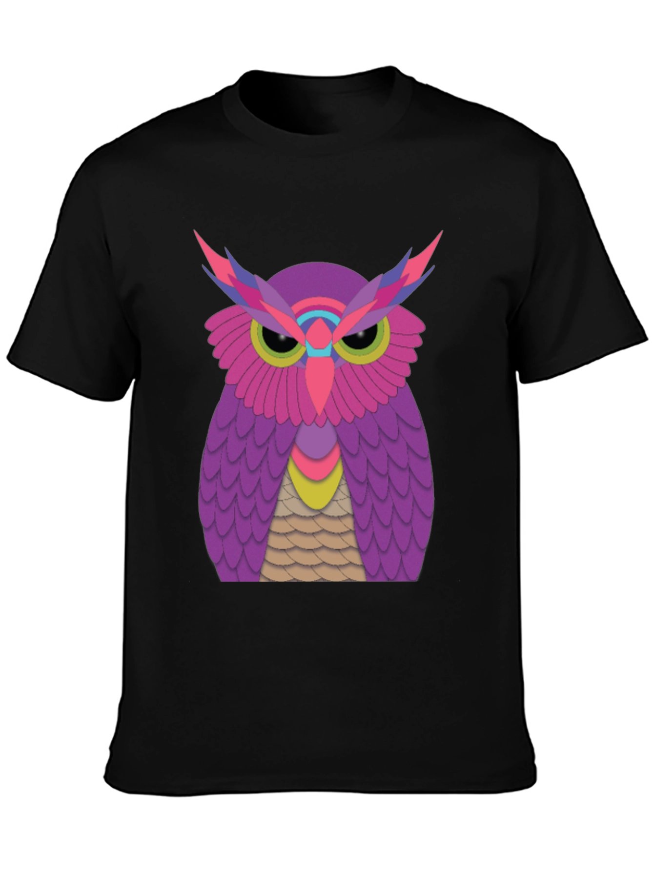 Funky Owl Graphic Tee - Black Cotton T-Shirt