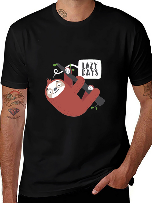 Lazy Days Sloth Graphic Tee - Relaxed Fit Black T-Shirt