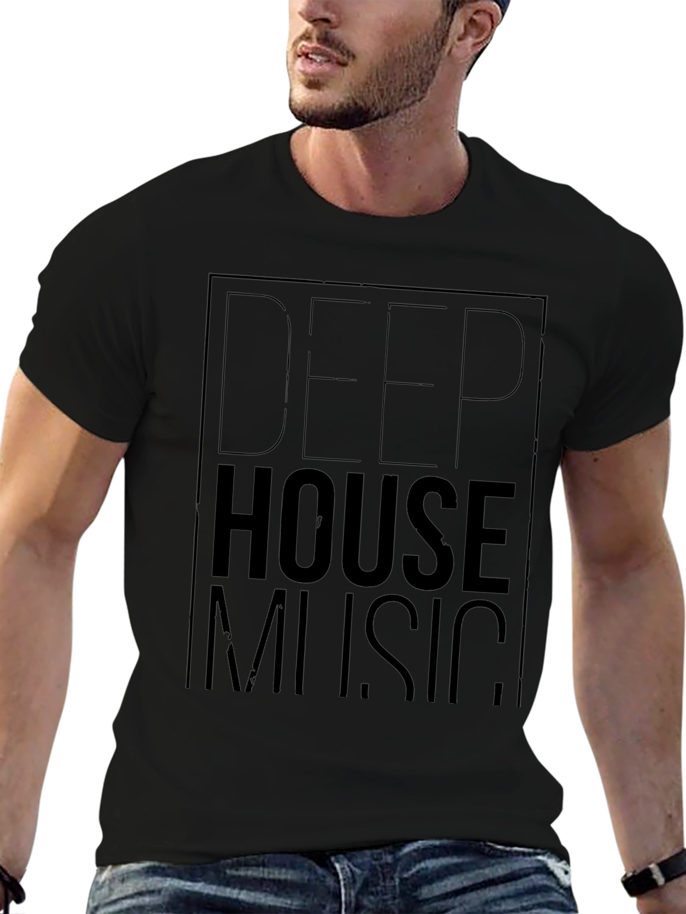 Deep House Music Graphic Tee - Stylish Black T-Shirt