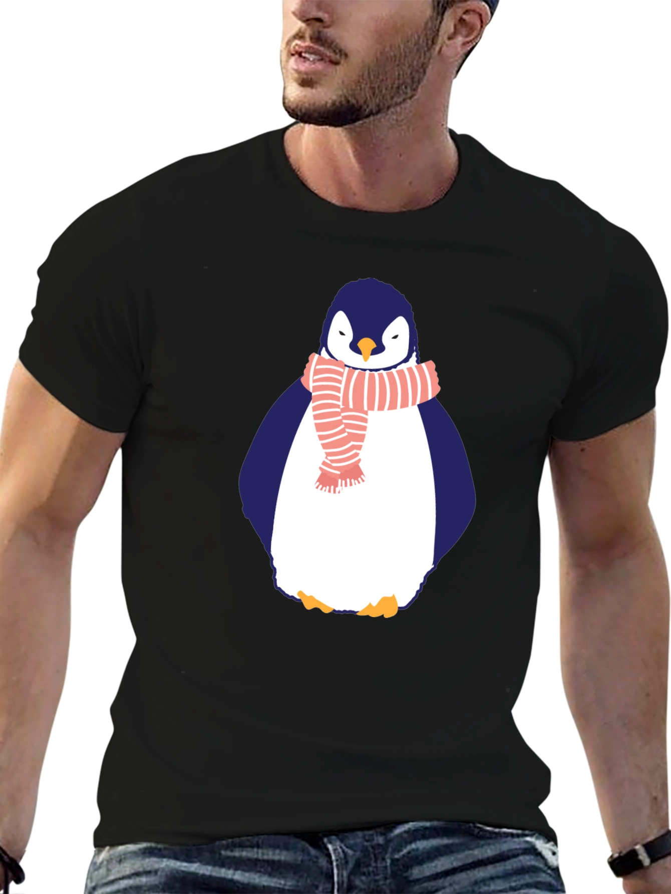 Penguin Scarf Graphic Tee - Mens Black T-Shirt