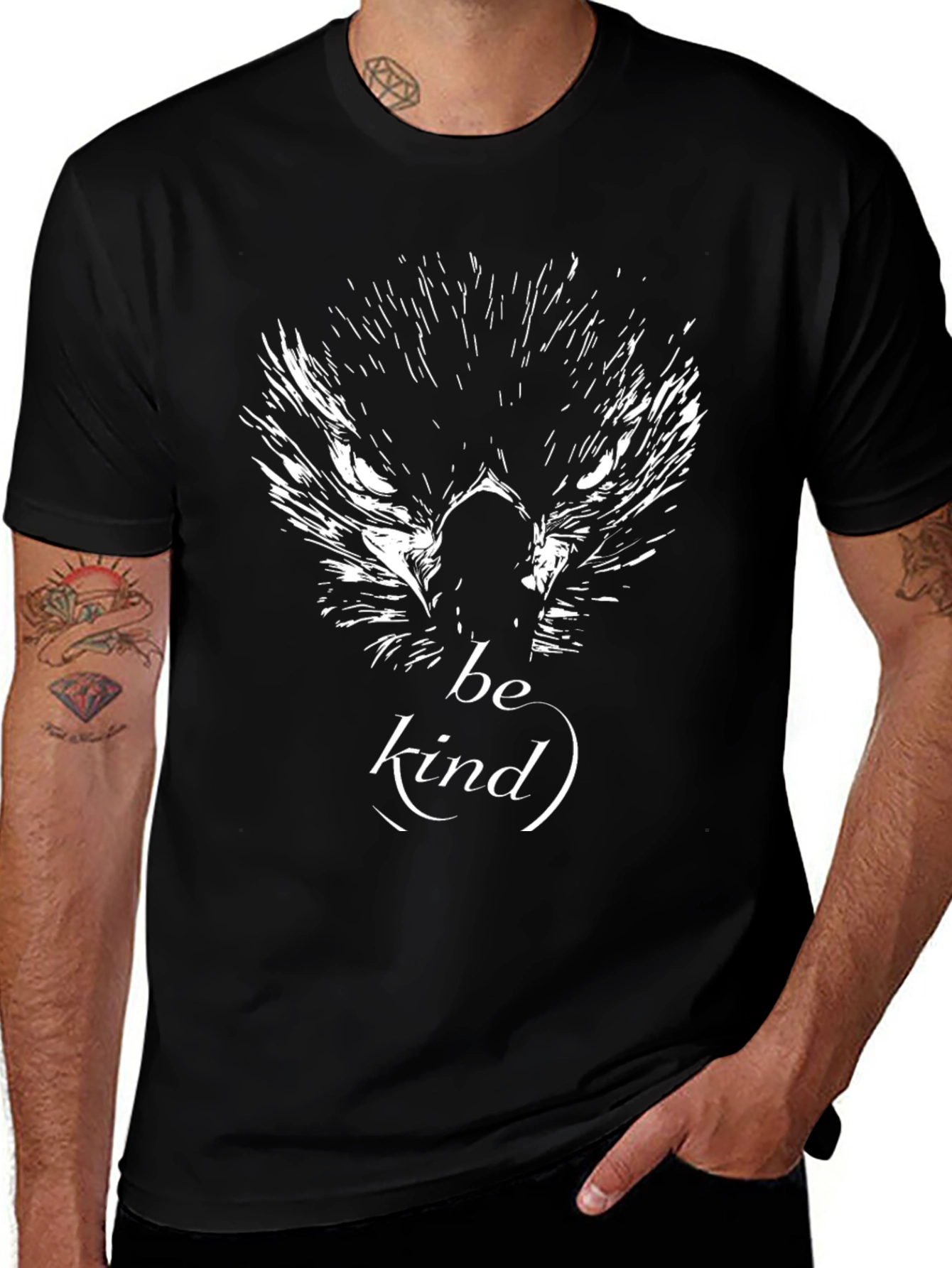 Be Kind Wolf Graphic Black T-Shirt