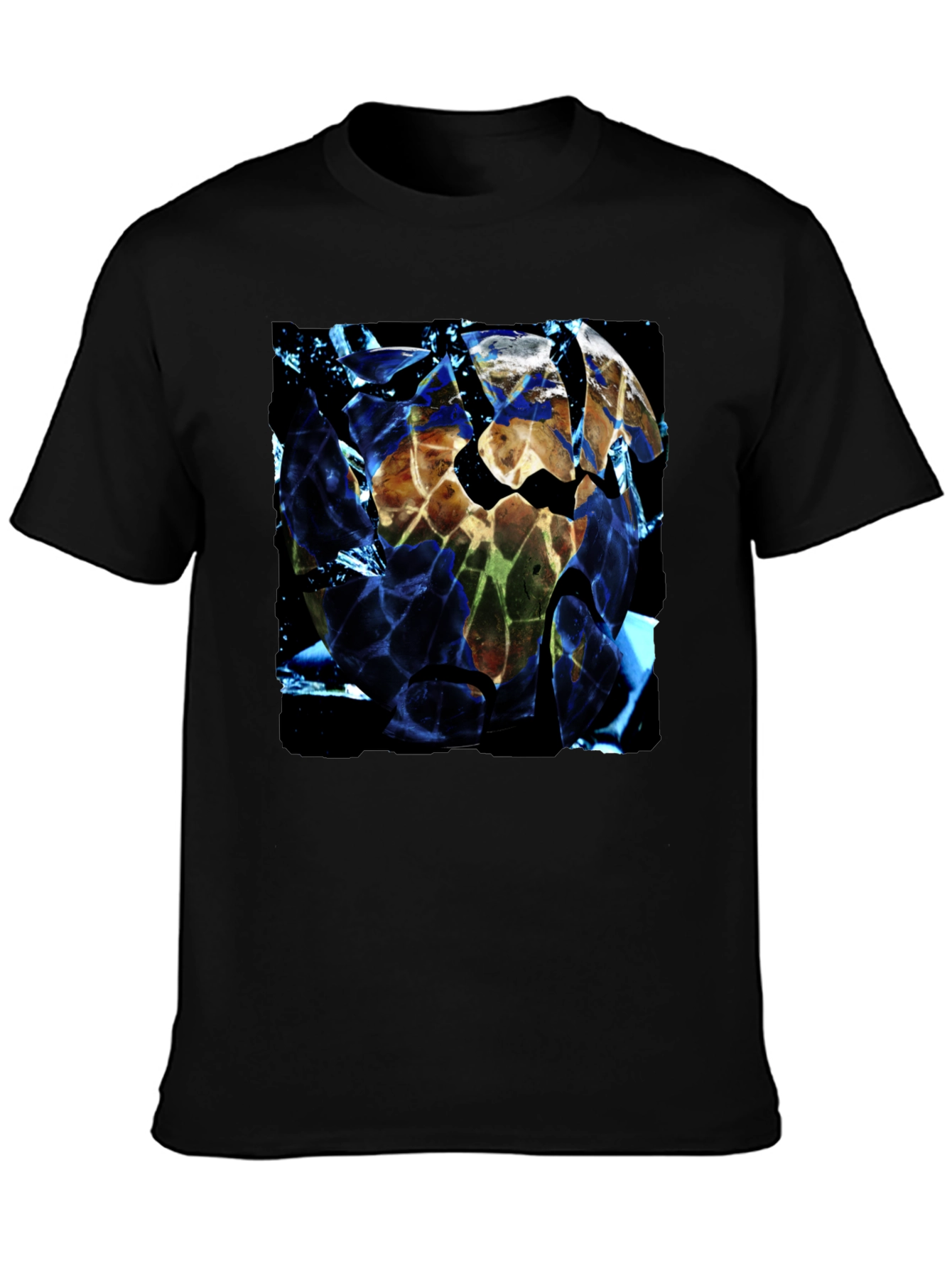 Shattered Earth Graphic Tee - Black Crew Neck T-Shirt