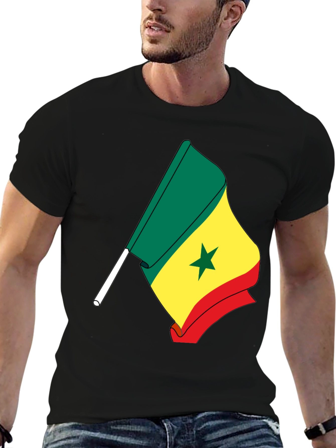 Senegal Flag Graphic Tee - Black Cotton Shirt