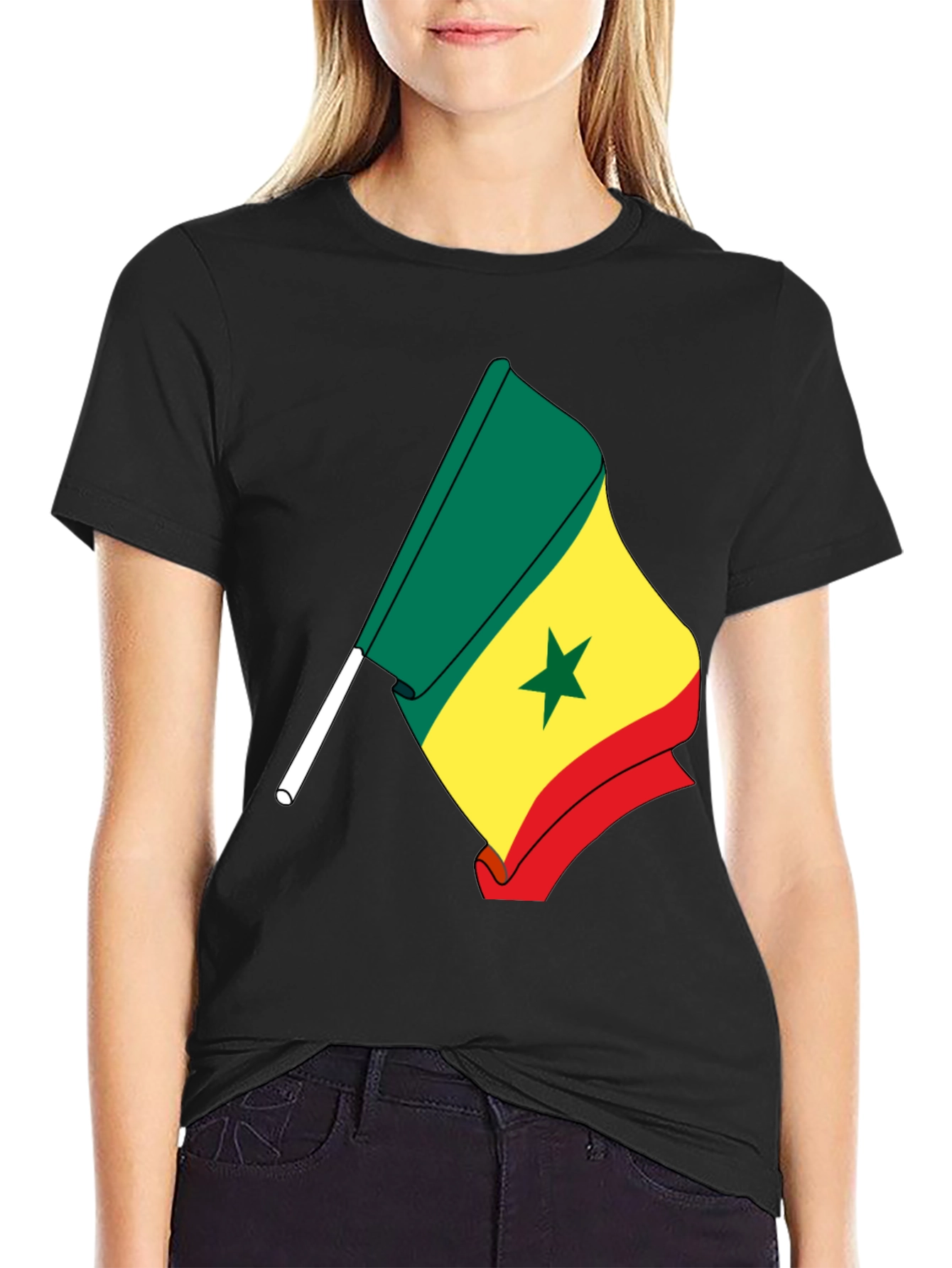 Senegal Flag Graphic Tee - Black Cotton Shirt
