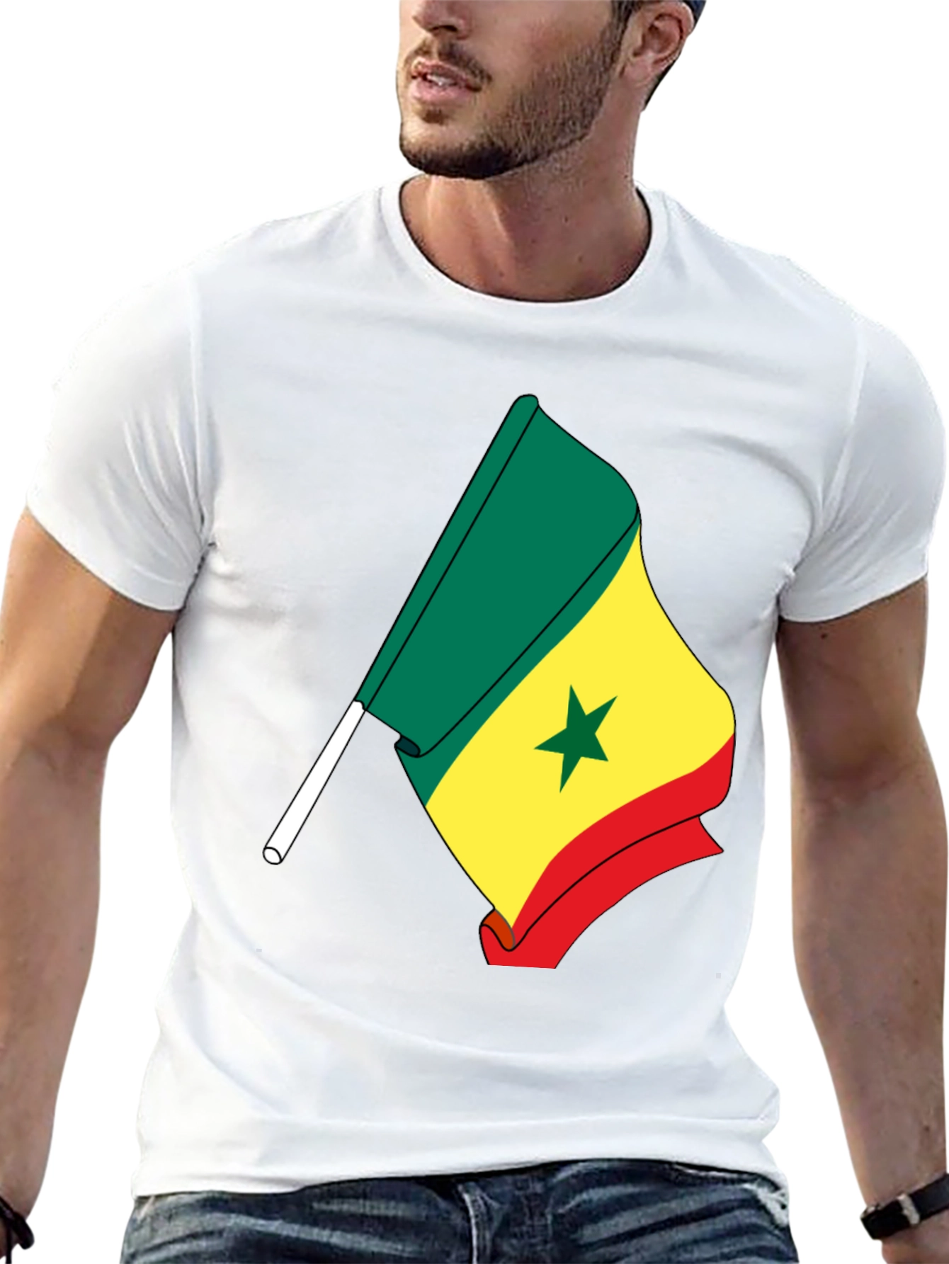 Senegal Flag Graphic Tee - Black Cotton Shirt