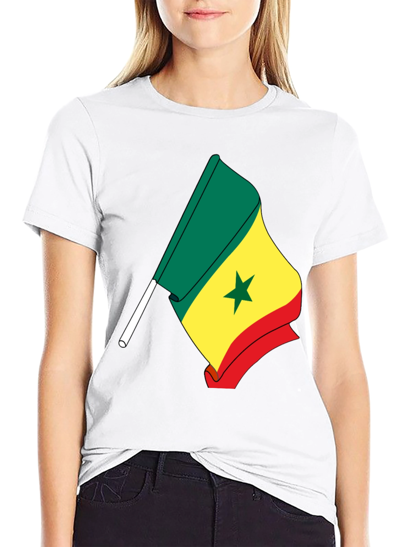 Senegal Flag Graphic Tee - Black Cotton Shirt
