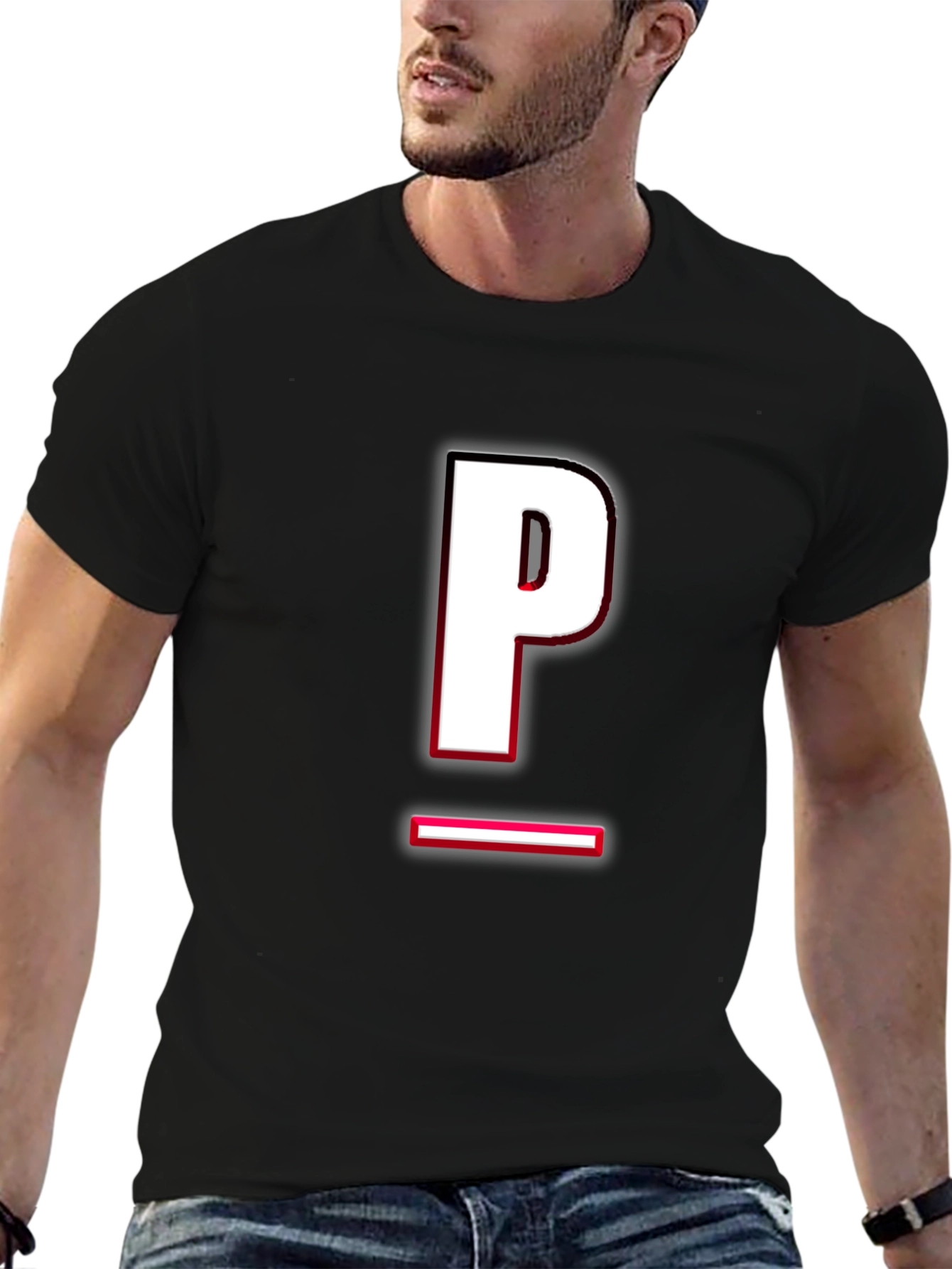 Modern Black T-Shirt with Letter P Design