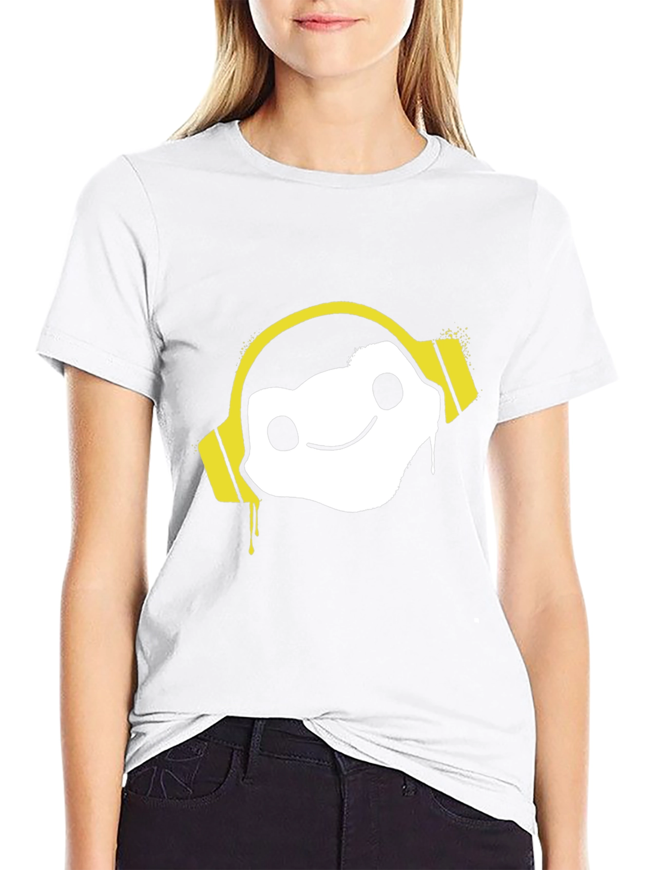 Cool Graphic Tee: DJ White Character w/ Yellow Headphones