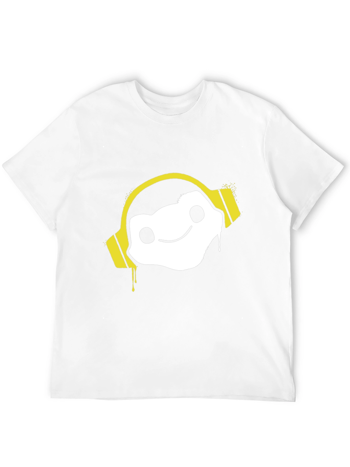 Cool Graphic Tee: DJ White Character w/ Yellow Headphones