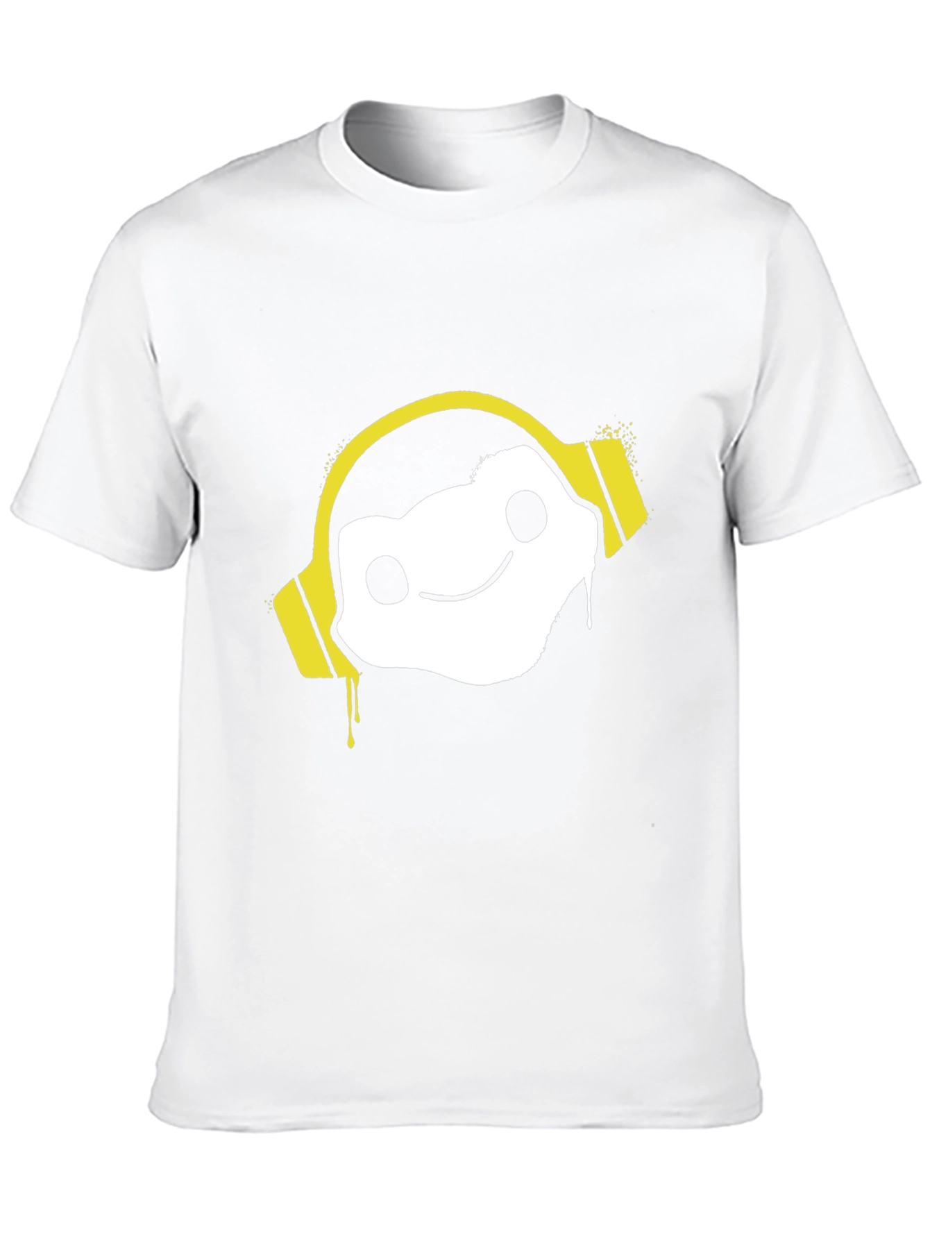 Cool Graphic Tee: DJ White Character w/ Yellow Headphones