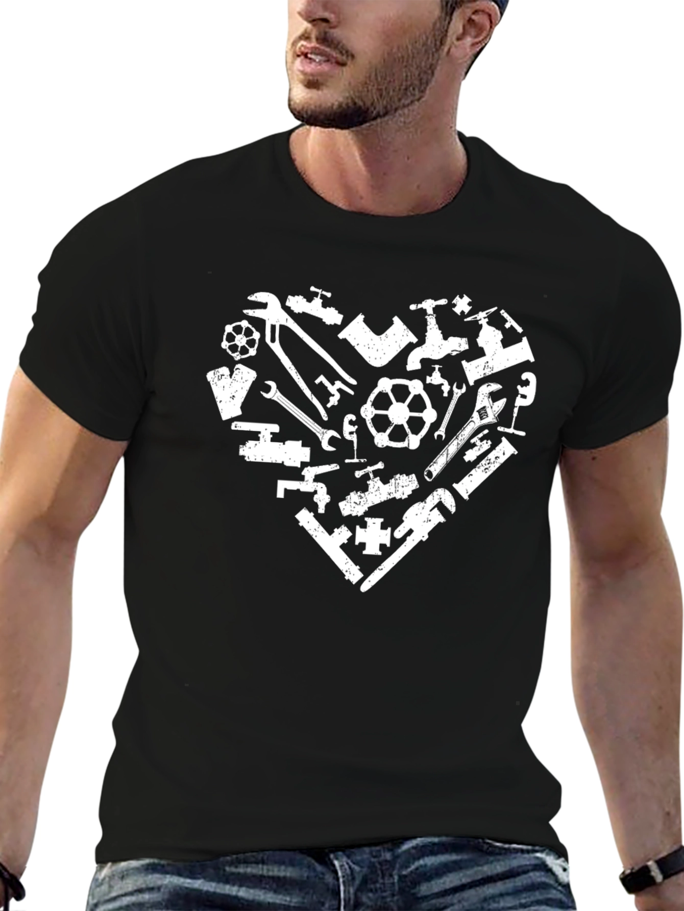 Plumbing Heart Graphic T-Shirt - Black Cotton Tee