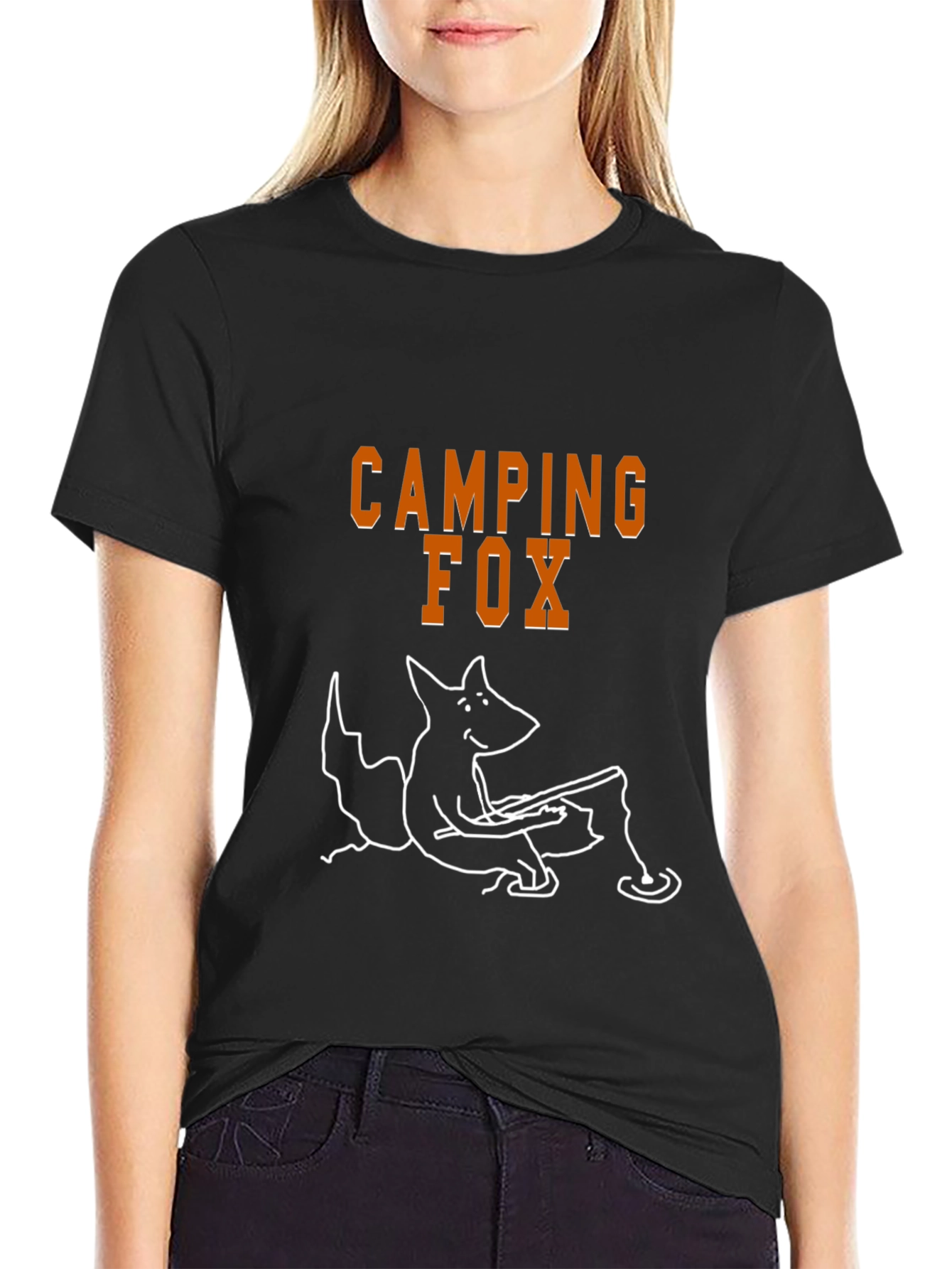 Camping Fox Graphic Tee - Black Cotton T-Shirt