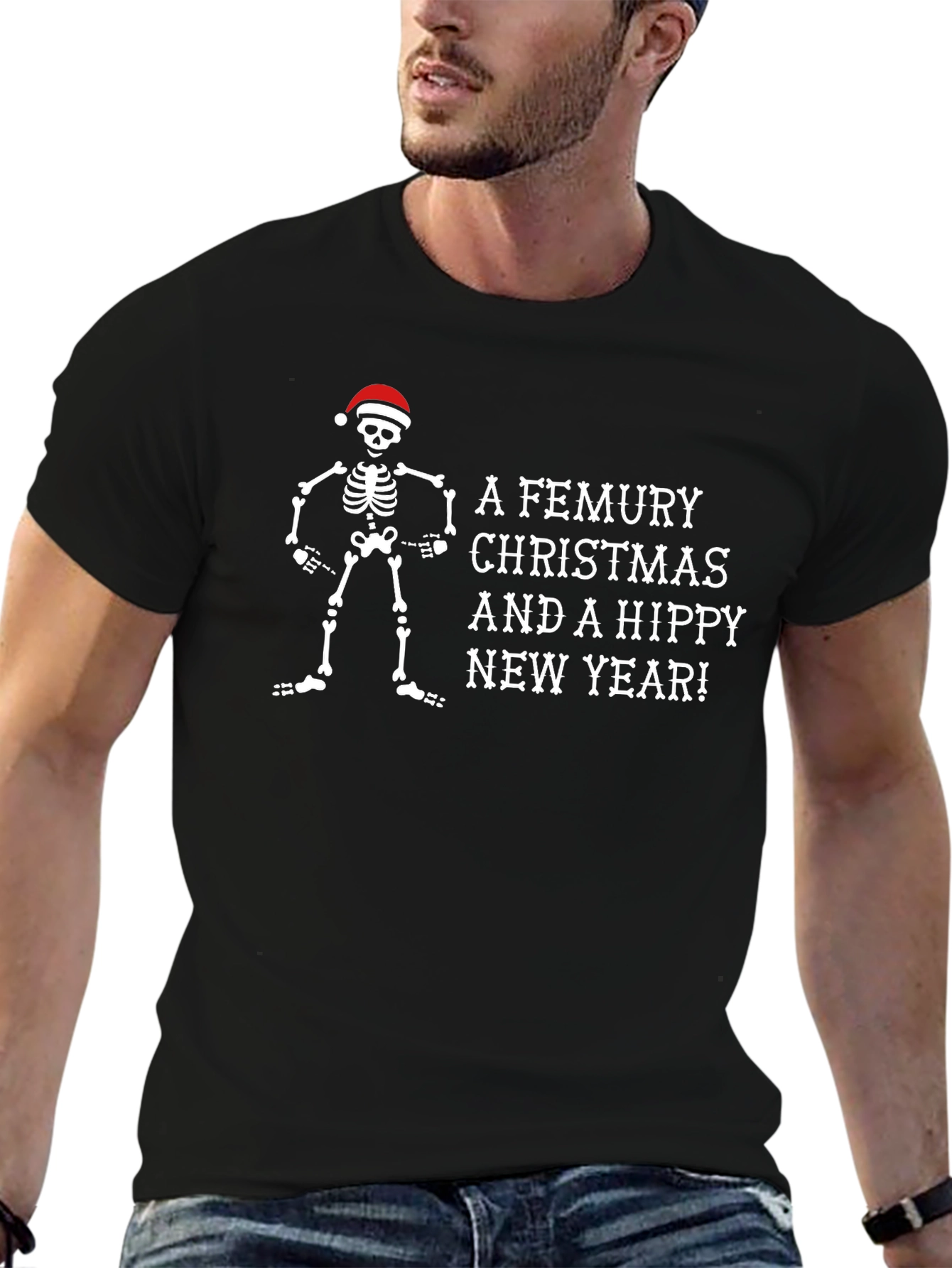 A Femury Christmas Skeleton Santa Holiday T-Shirt