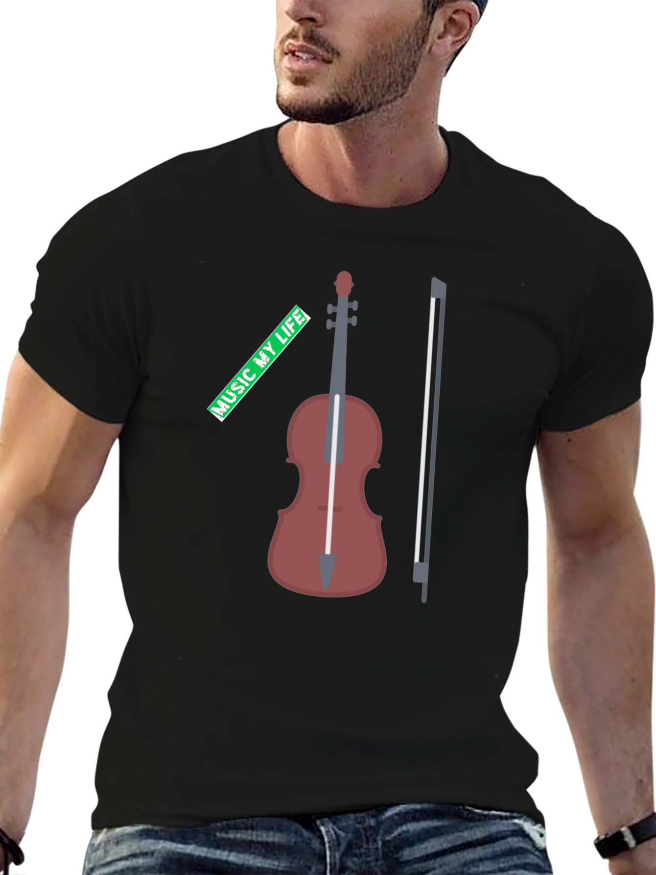 Music My Life Violin Graphic Tee - Black