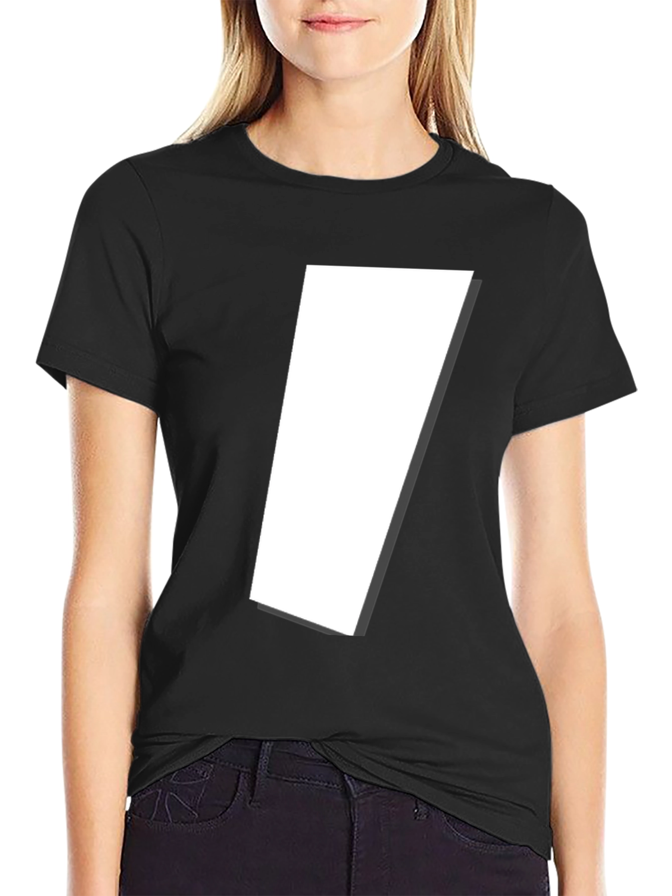 Modern Black T-Shirt with Abstract White Shape Design