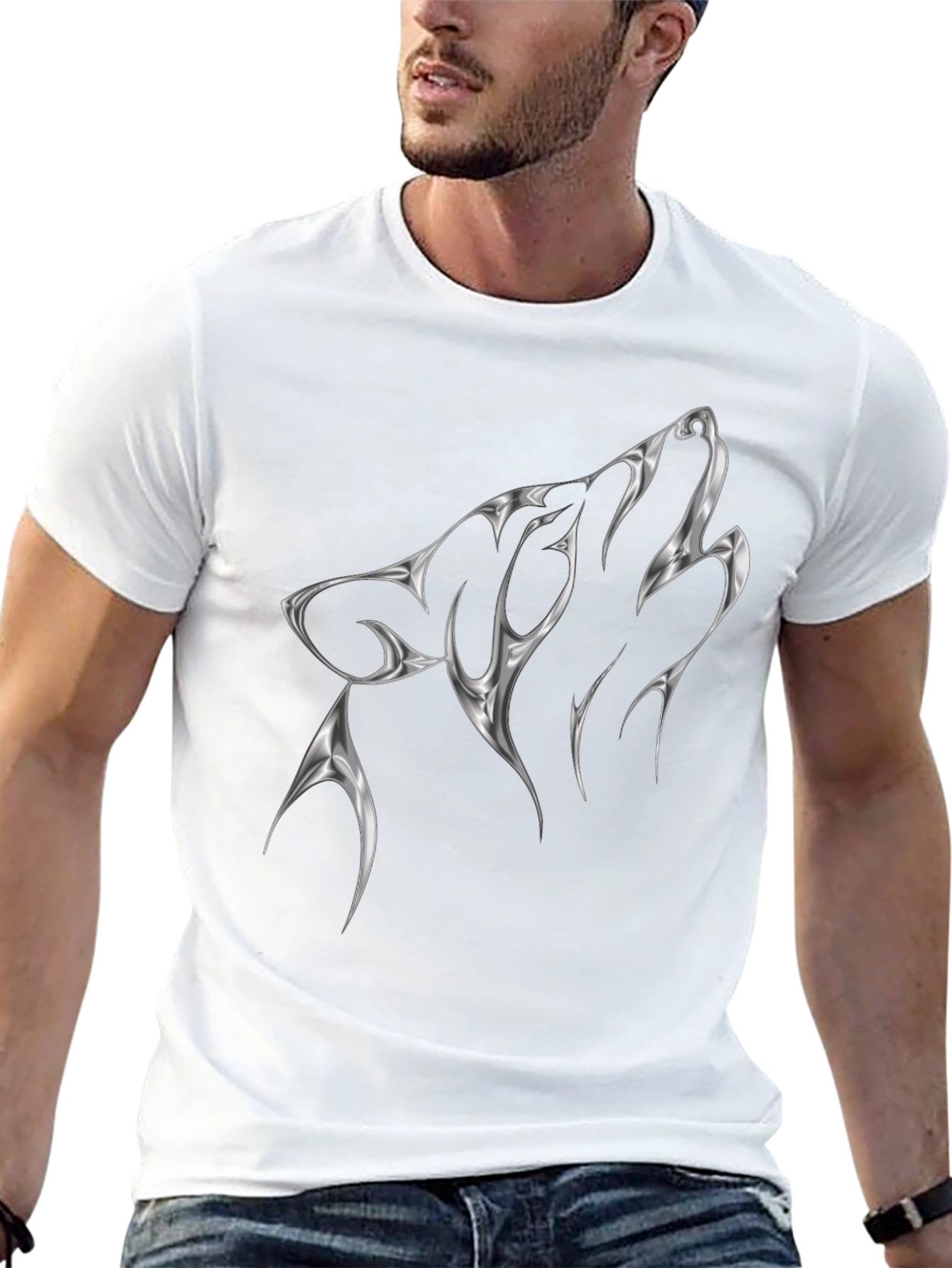 Tribal Wolf Graphic Tee - Black