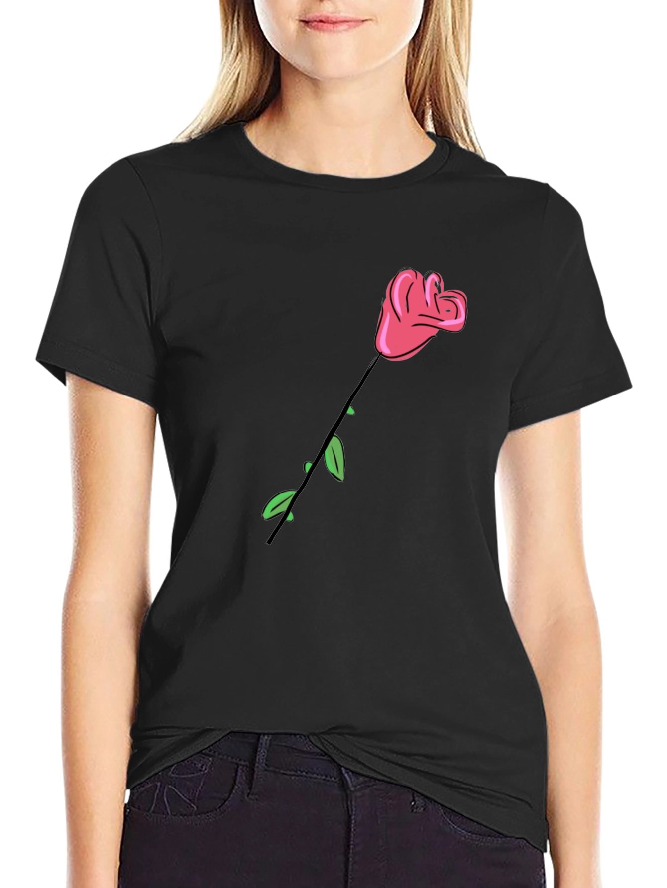 Rose Graphic Black T-Shirt - Stylish Casual Wear