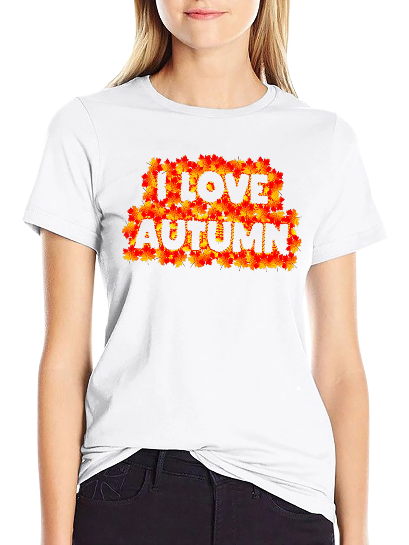 I Love Autumn Fall Leaves Black Graphic T-Shirt