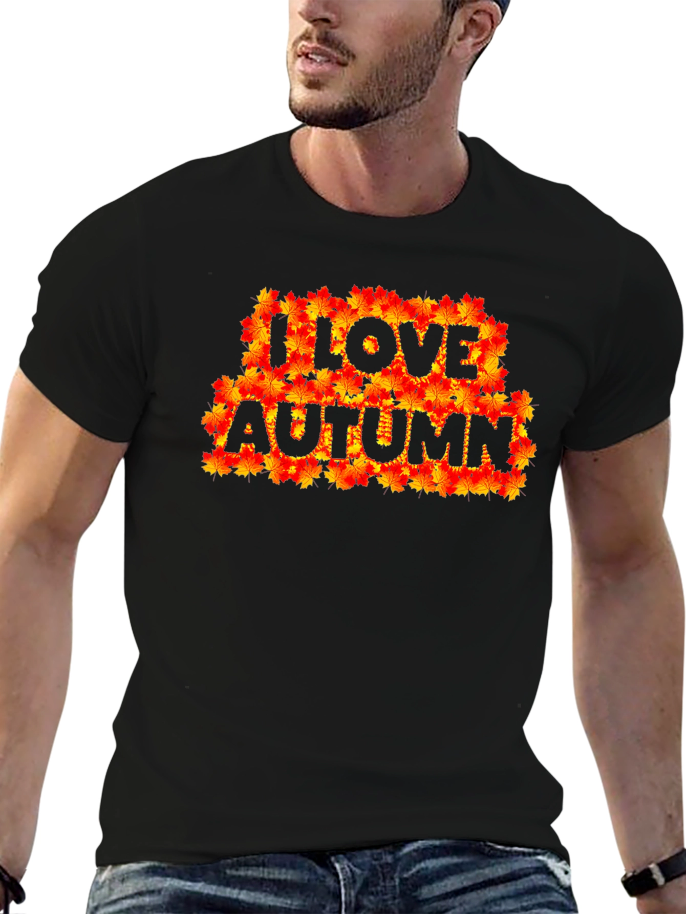 I Love Autumn Fall Leaves Black Graphic T-Shirt
