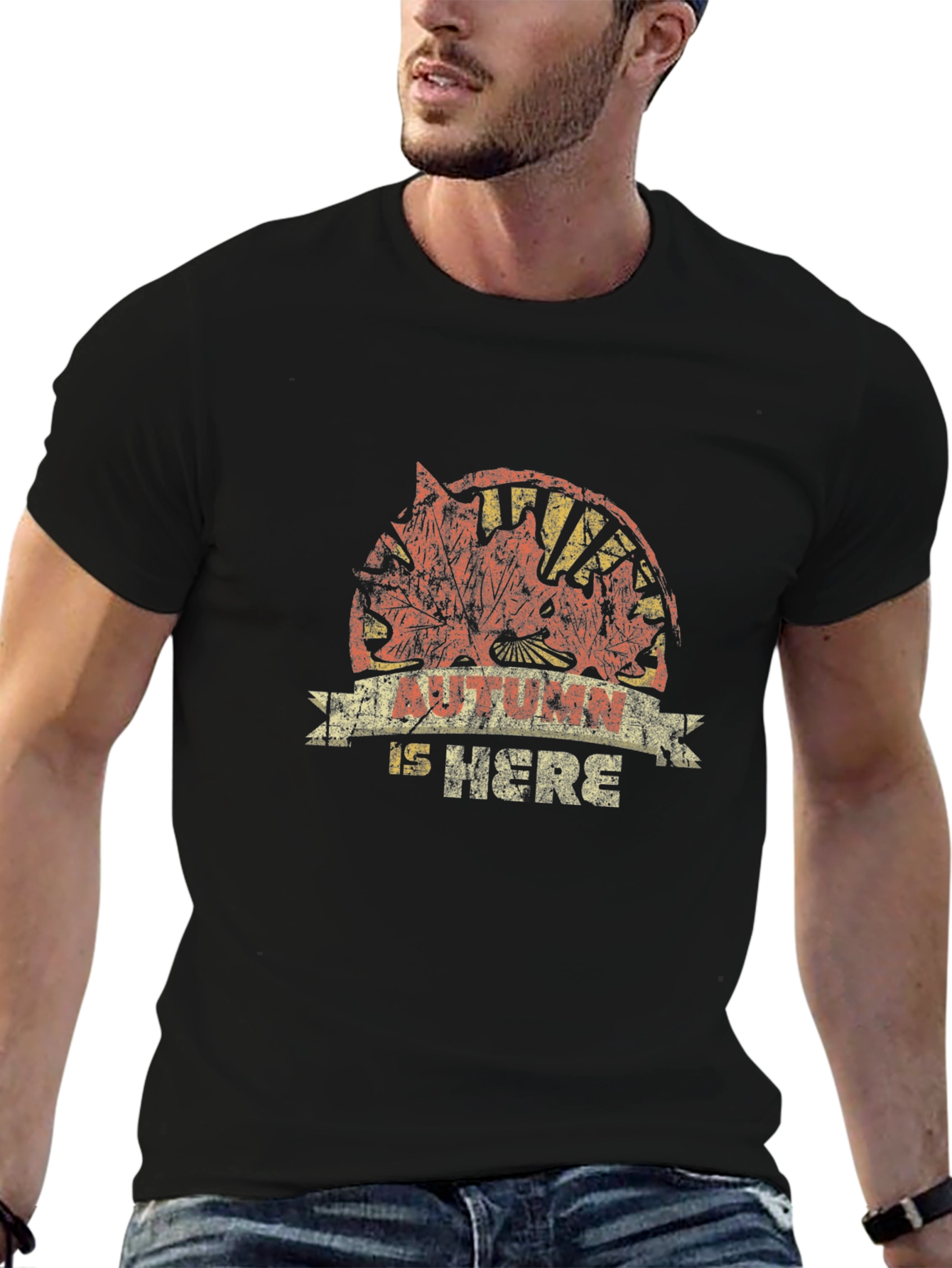 Autumn Is Here Black Graphic T-Shirt