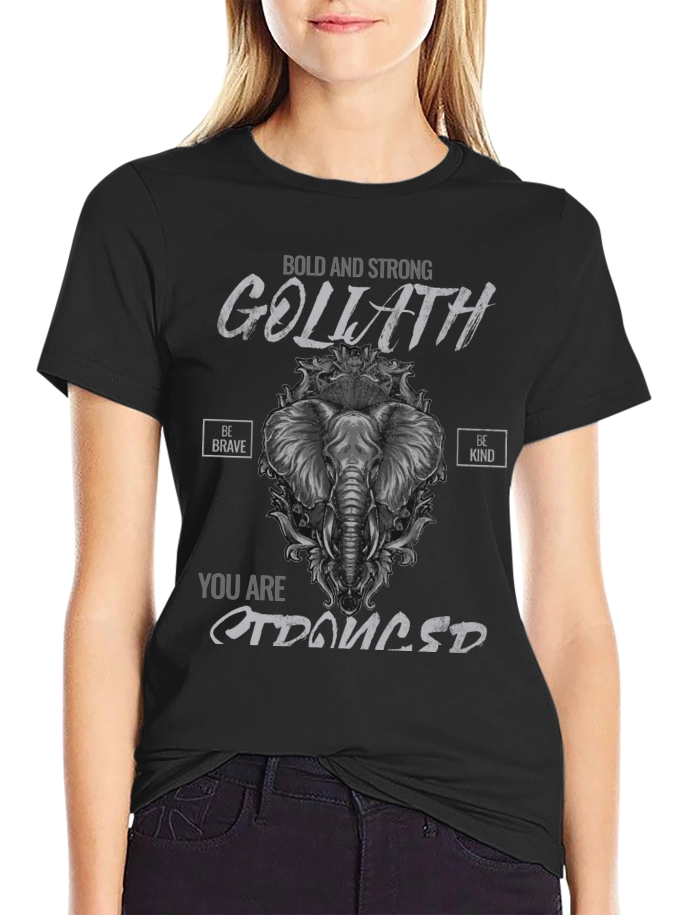 Bold Goliath Elephant Graphic Black T-Shirt
