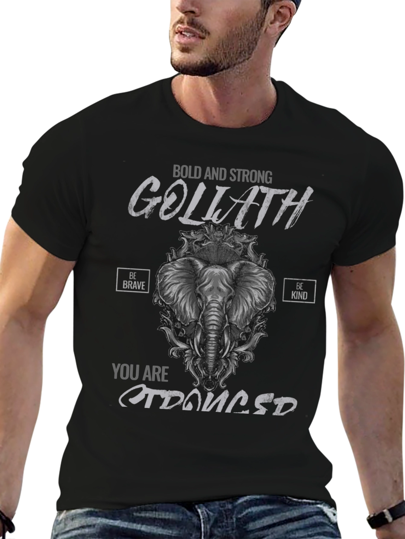 Bold Goliath Elephant Graphic Black T-Shirt