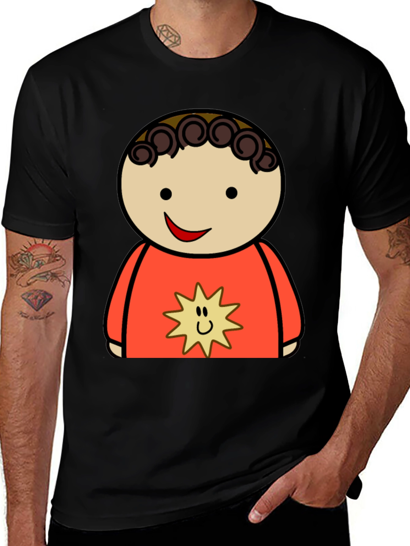 Cartoon Character Graphic Tee - Black