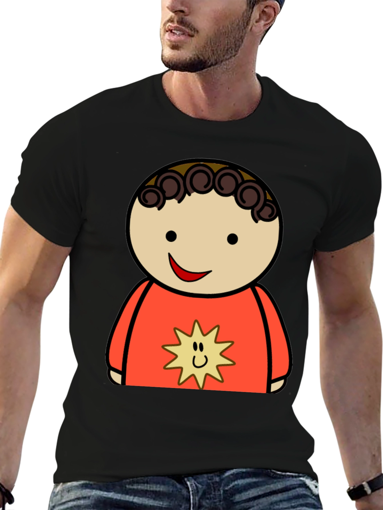 Cartoon Character Graphic Tee - Black