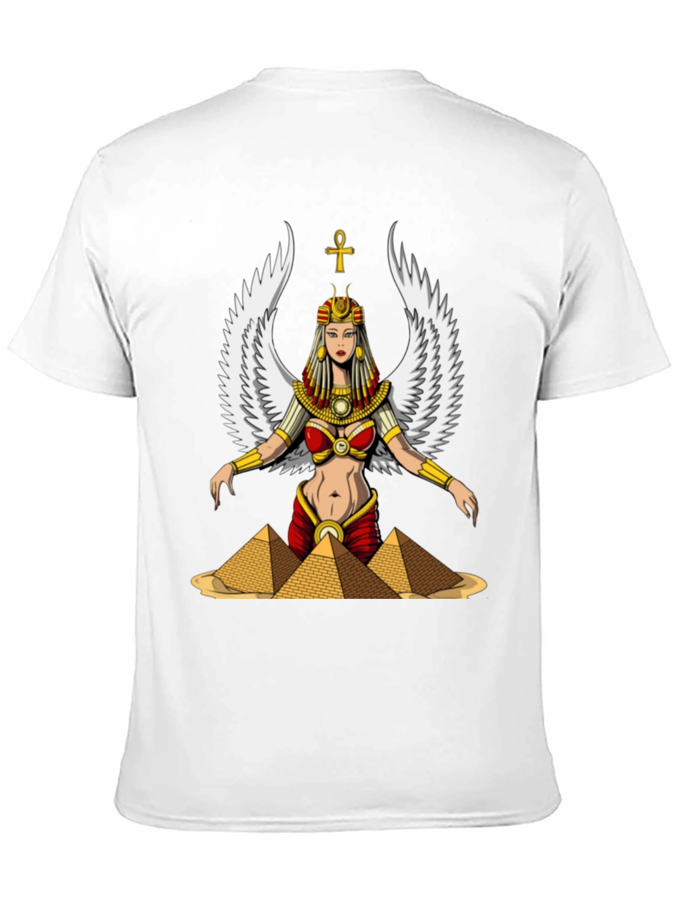 Egyptian Goddess T-Shirt Wings and Pyramids Black Tee