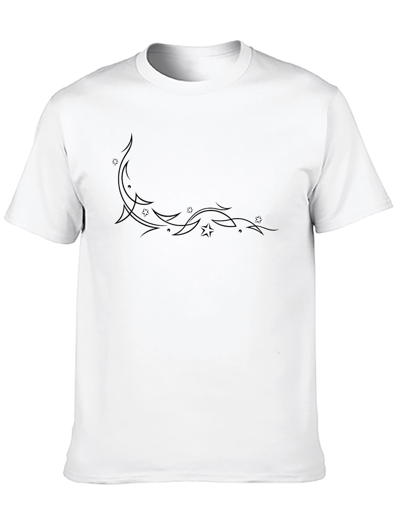 Mens Black T-Shirt with Starry Crescent Design