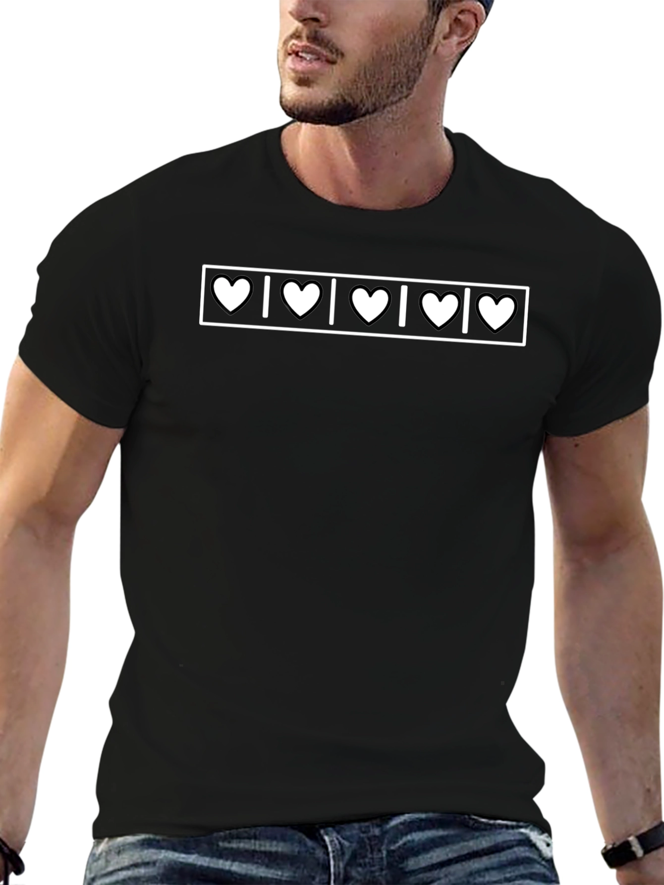 Heartbeat Pattern Mens Black T-Shirt