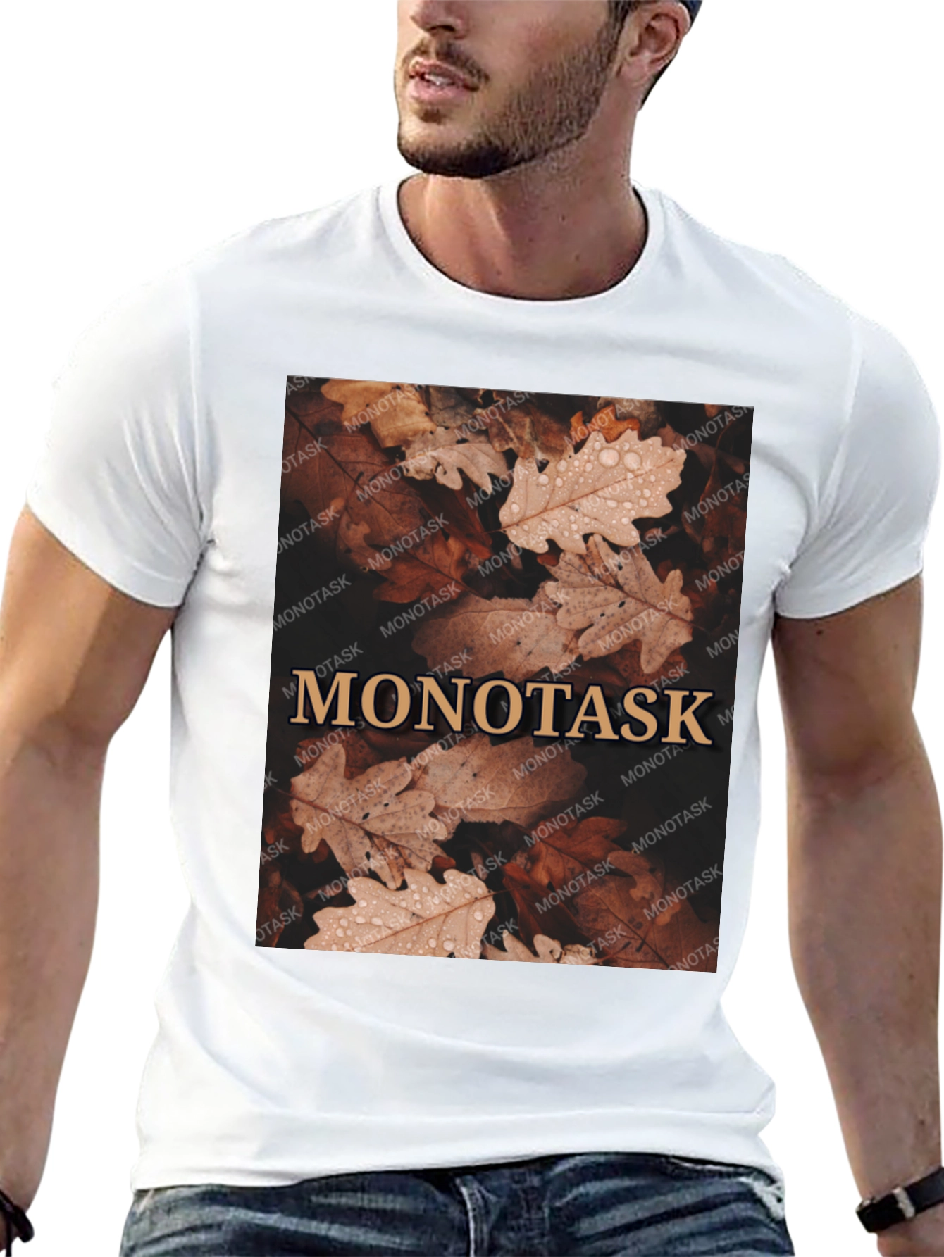 Monotask Autumn Leaves Graphic Tee - Black