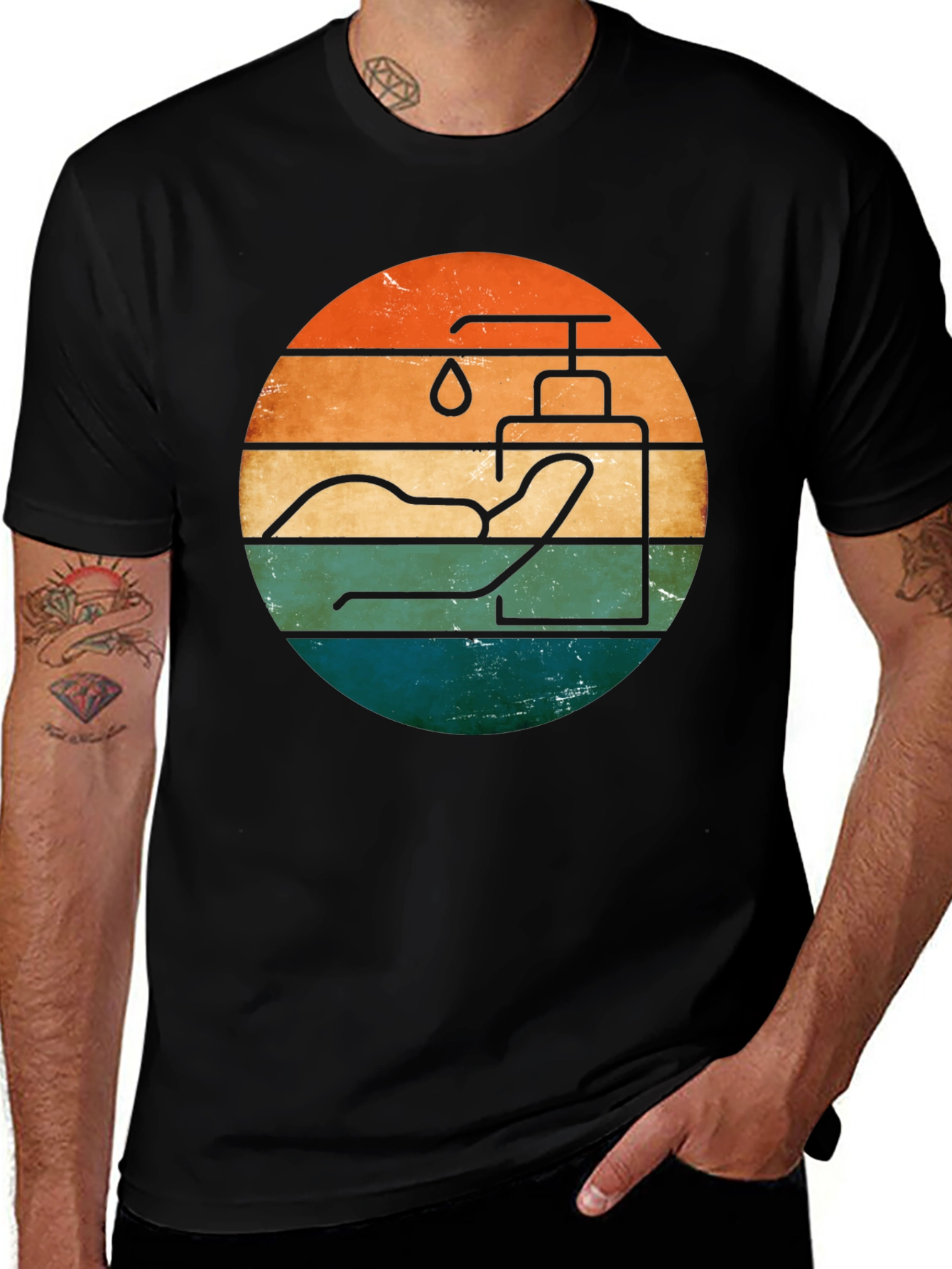 Retro Hand Sanitizer Graphic Tee - Black Cotton T-Shirt