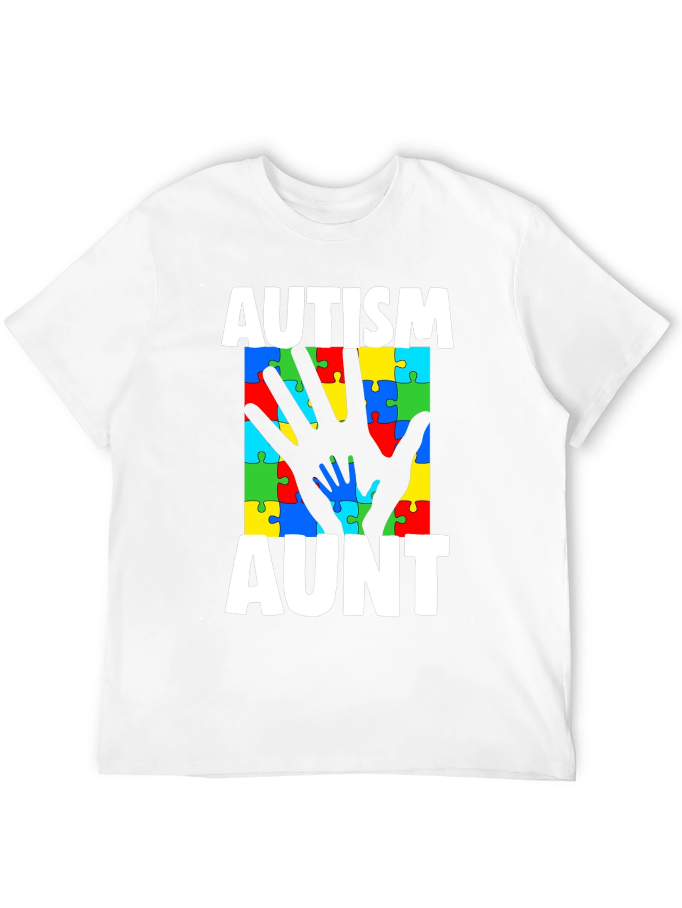 Autism Aunt T-Shirt - Puzzle Piece Hands Design