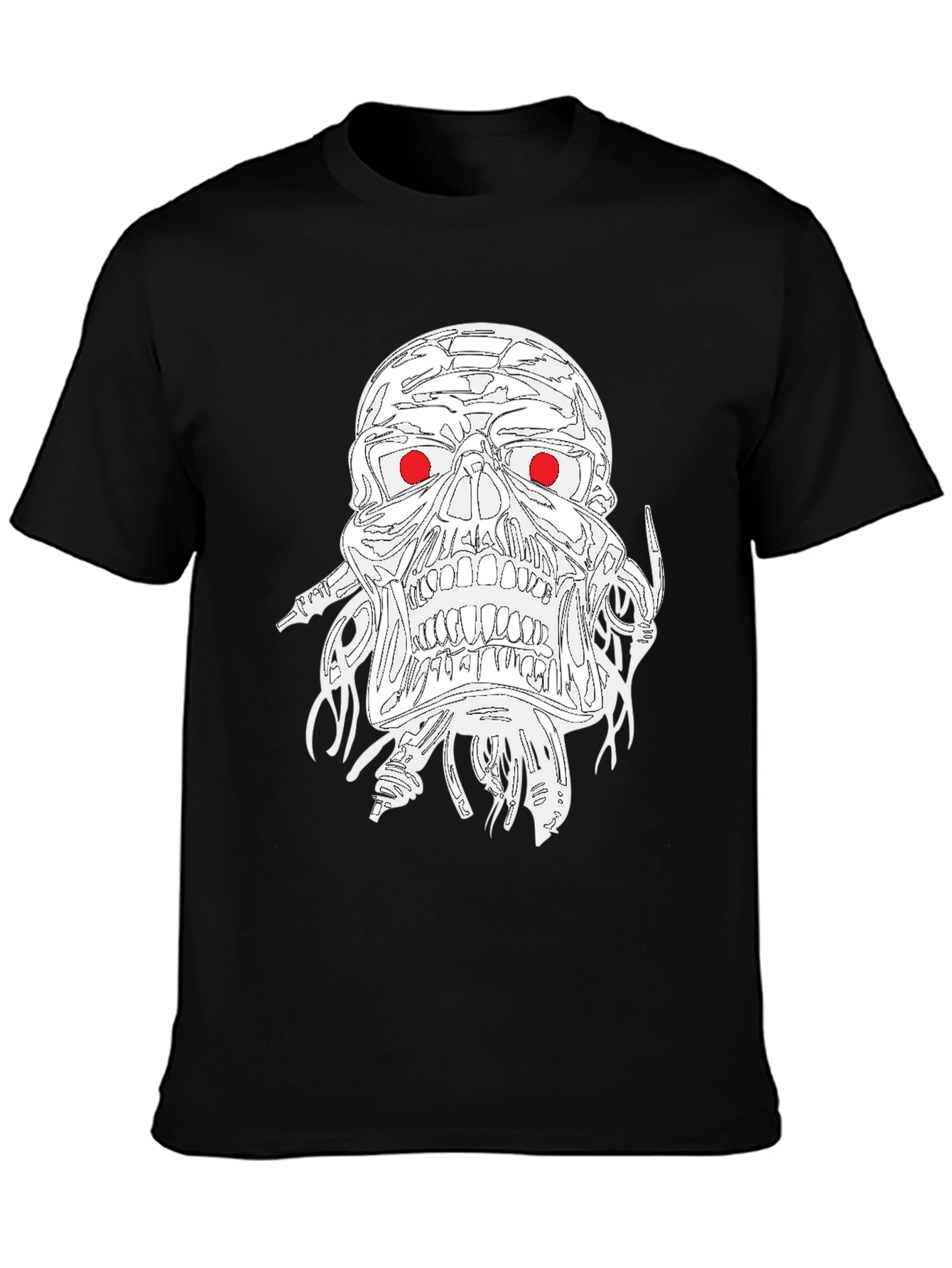 Edgy Skull Graphic Tee - Red Eyes