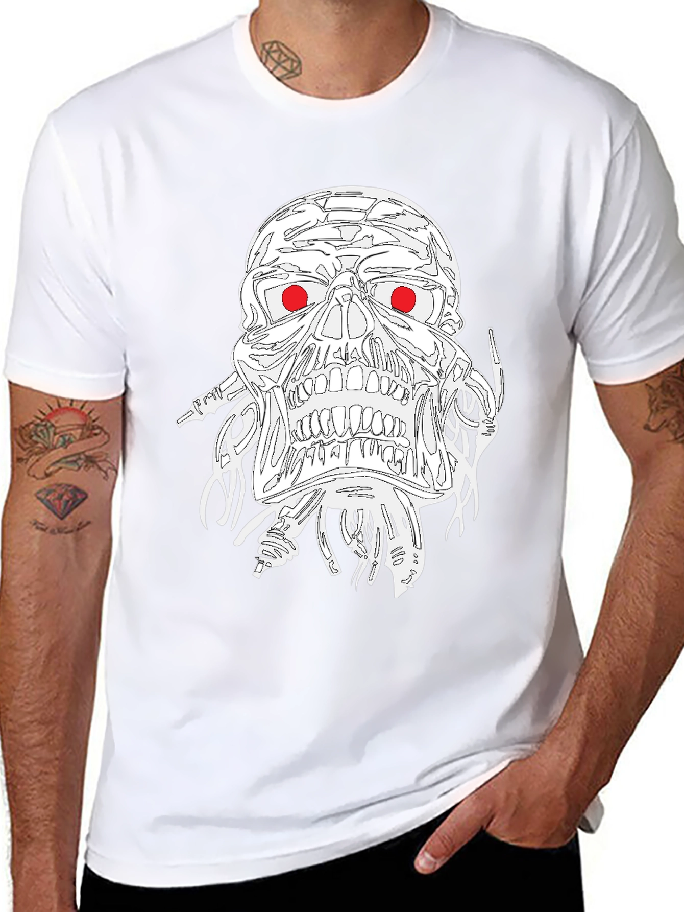Edgy Skull Graphic Tee - Red Eyes
