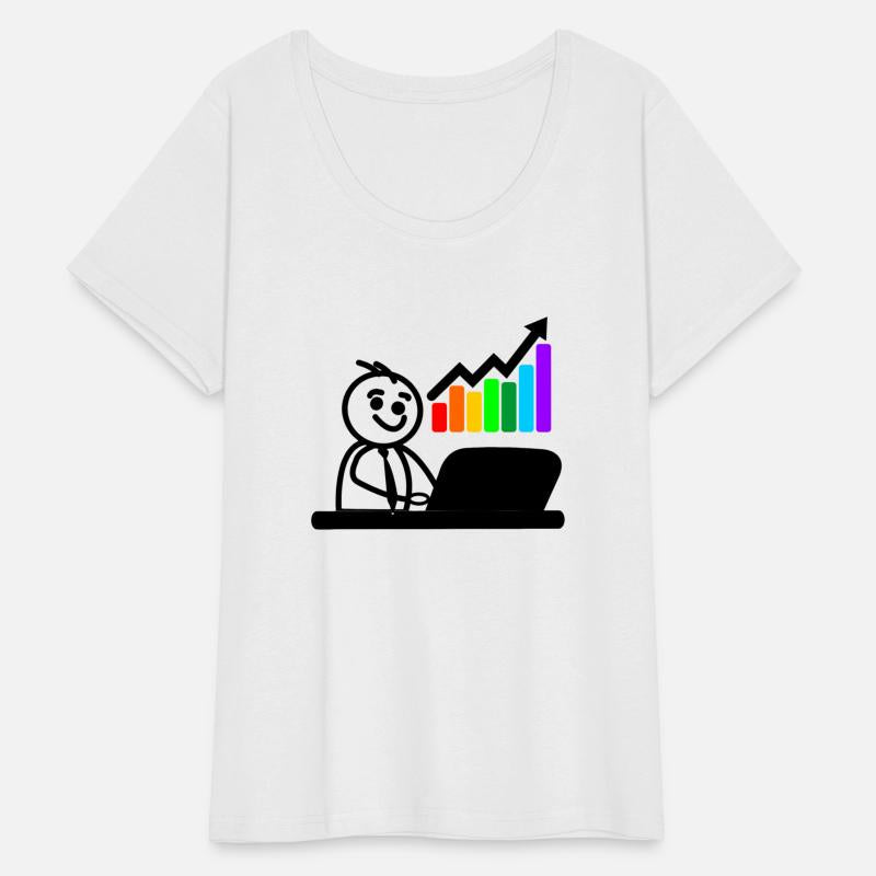 Joyful young man on laptop colored chart