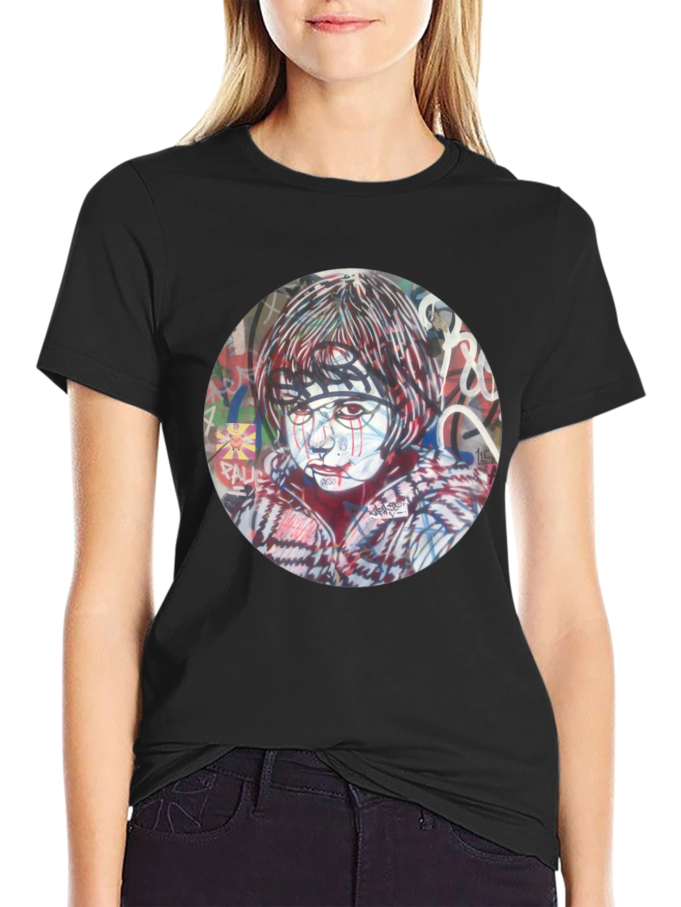 Artistic Graphic Print Black T-Shirt