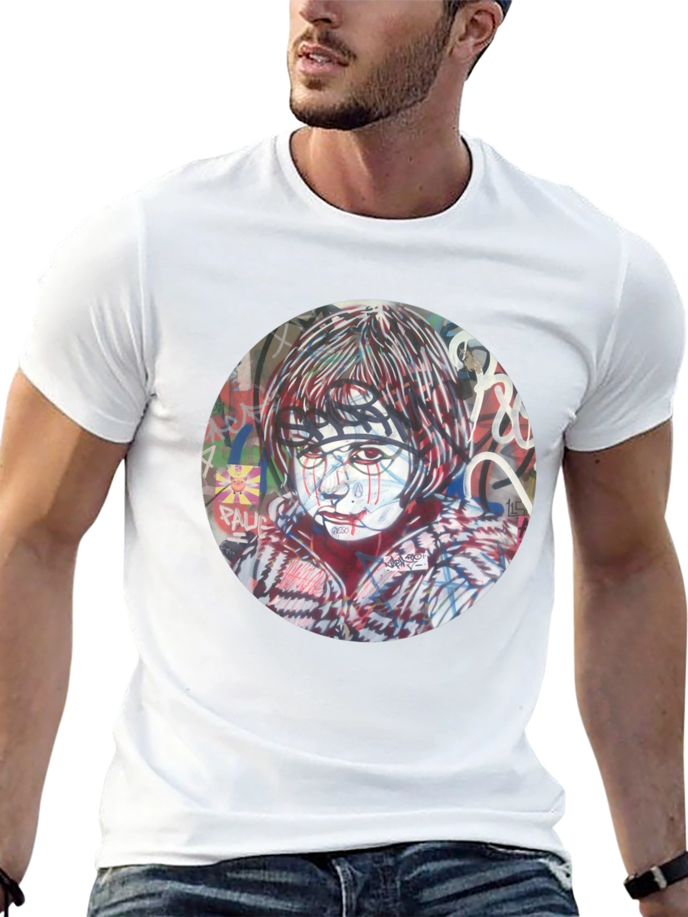 Artistic Graphic Print Black T-Shirt