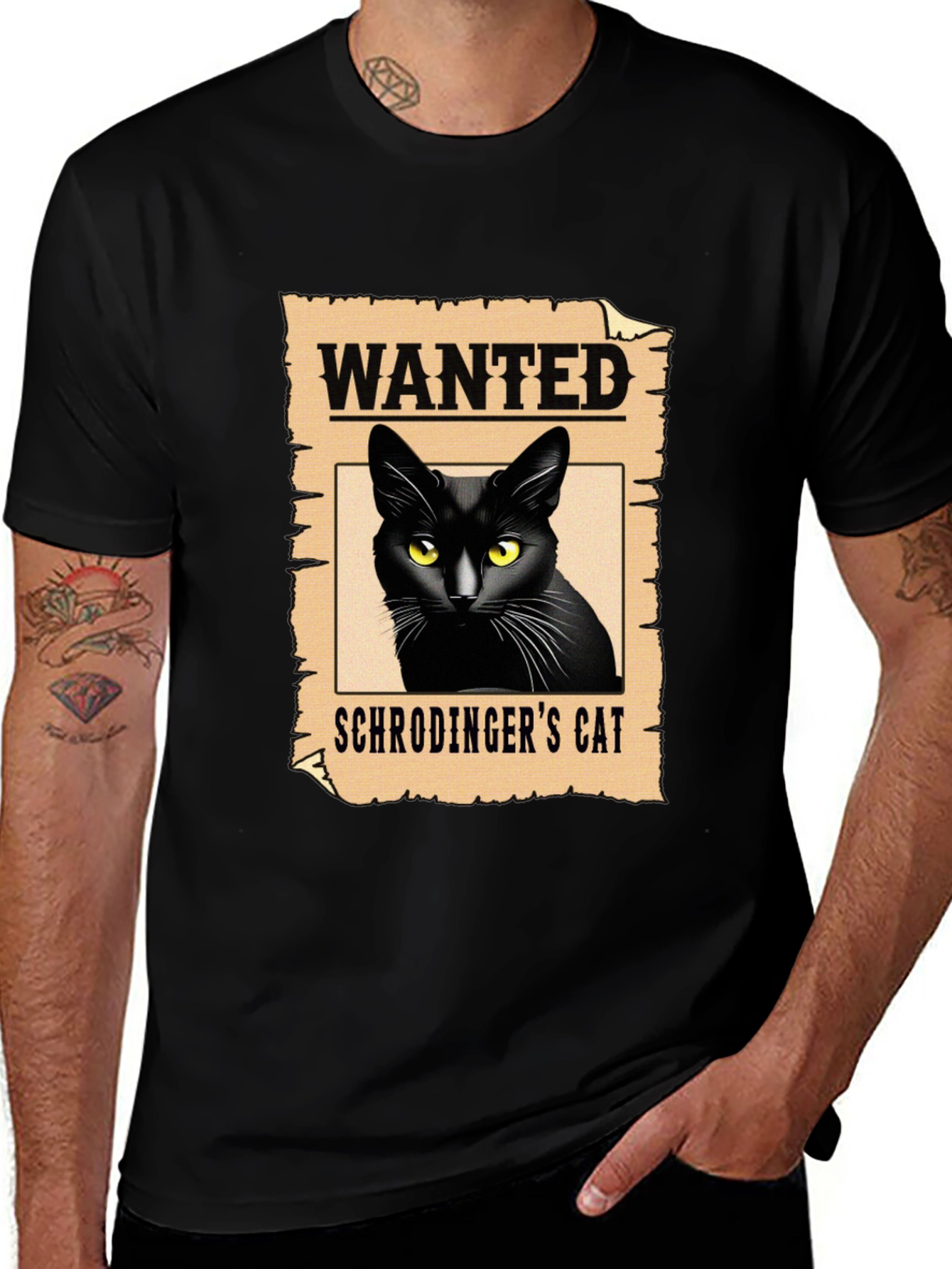 Wanted Schrödingers Cat Black T-Shirt
